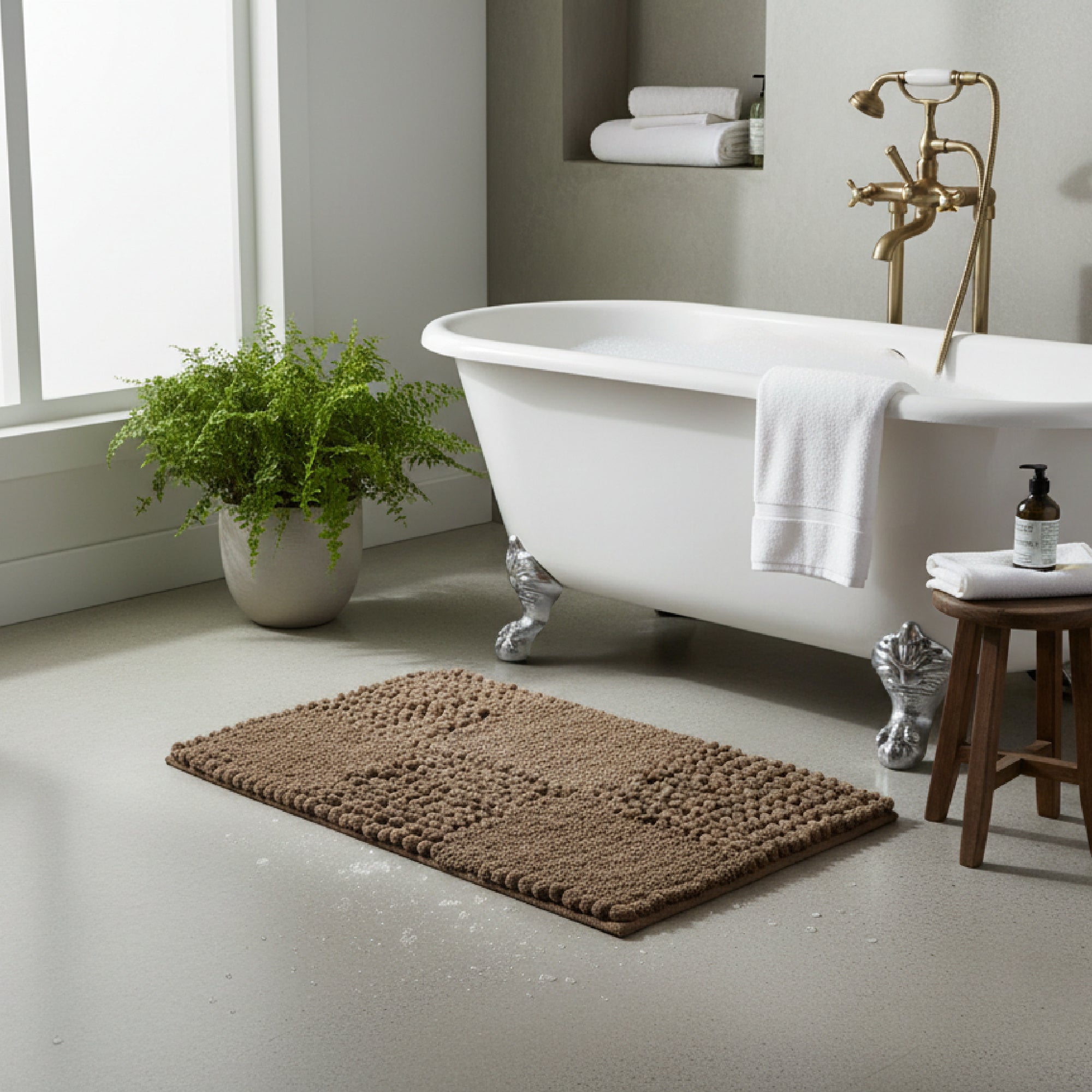 Checkered Chocolate Poly-Cotton Handwoven Bath Mat