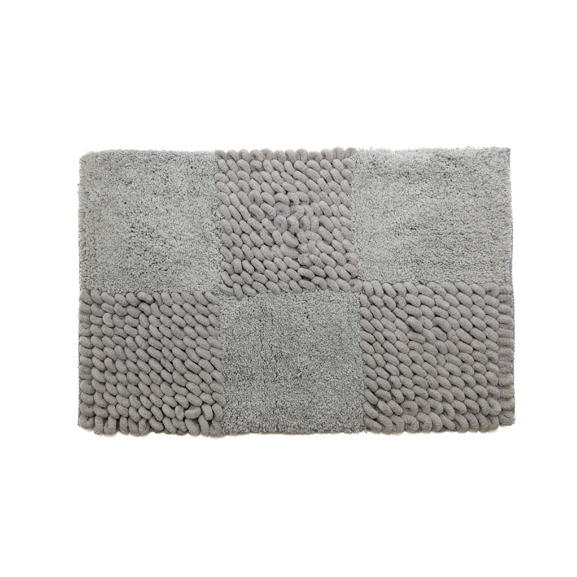 Checkered Grey Poly-Cotton Handwoven Bath Mat