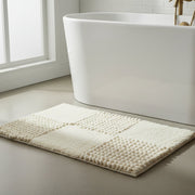 Checkered Ivory Poly-Cotton Handwoven Bath Mat