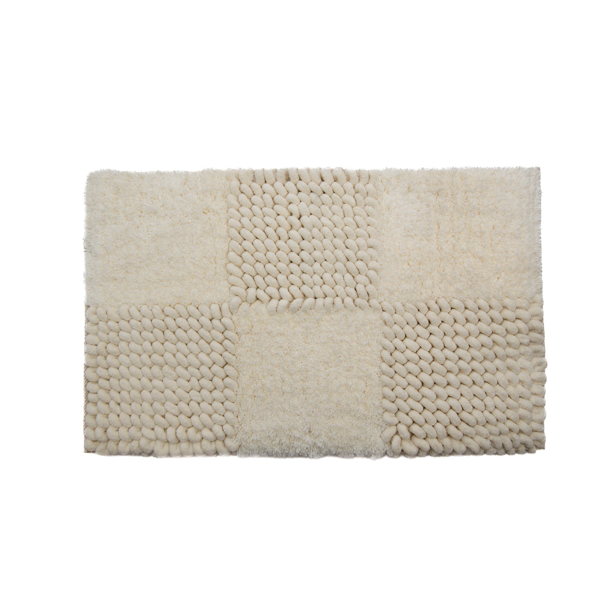 Checkered Ivory Poly-Cotton Handwoven Bath Mat