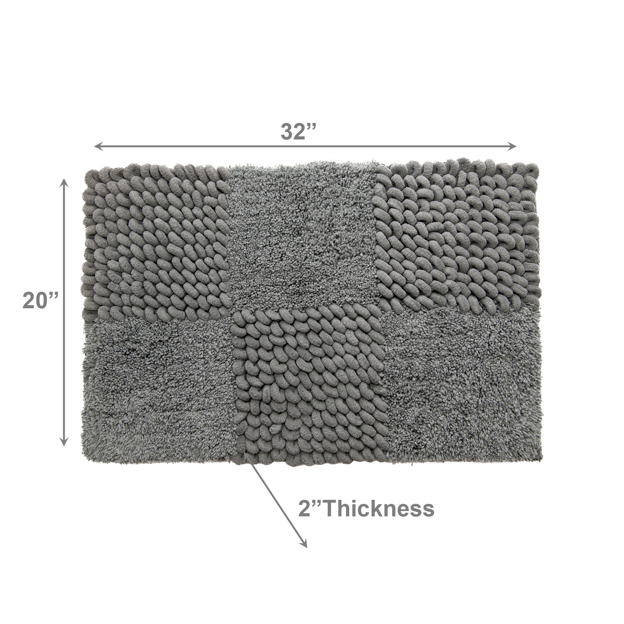 Checkered Silver Poly-Cotton Handwoven Bath Mat