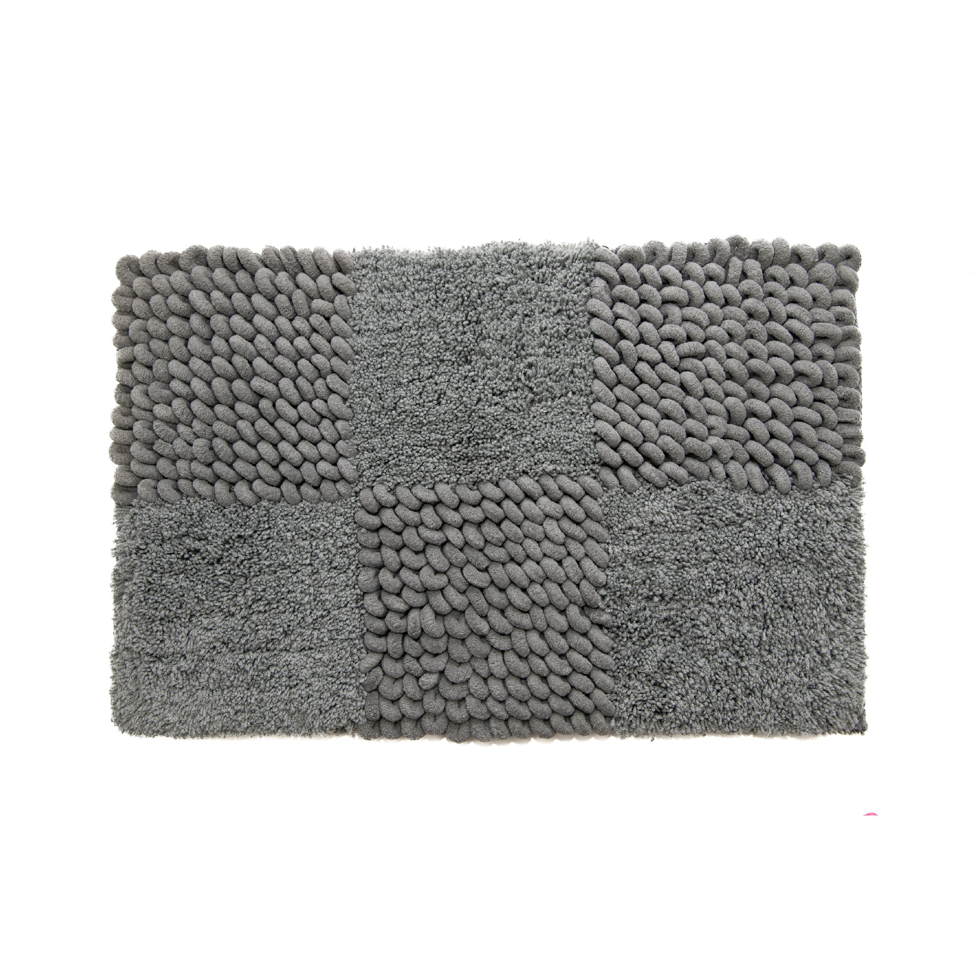 Checkered Silver Poly-Cotton Handwoven Bath Mat