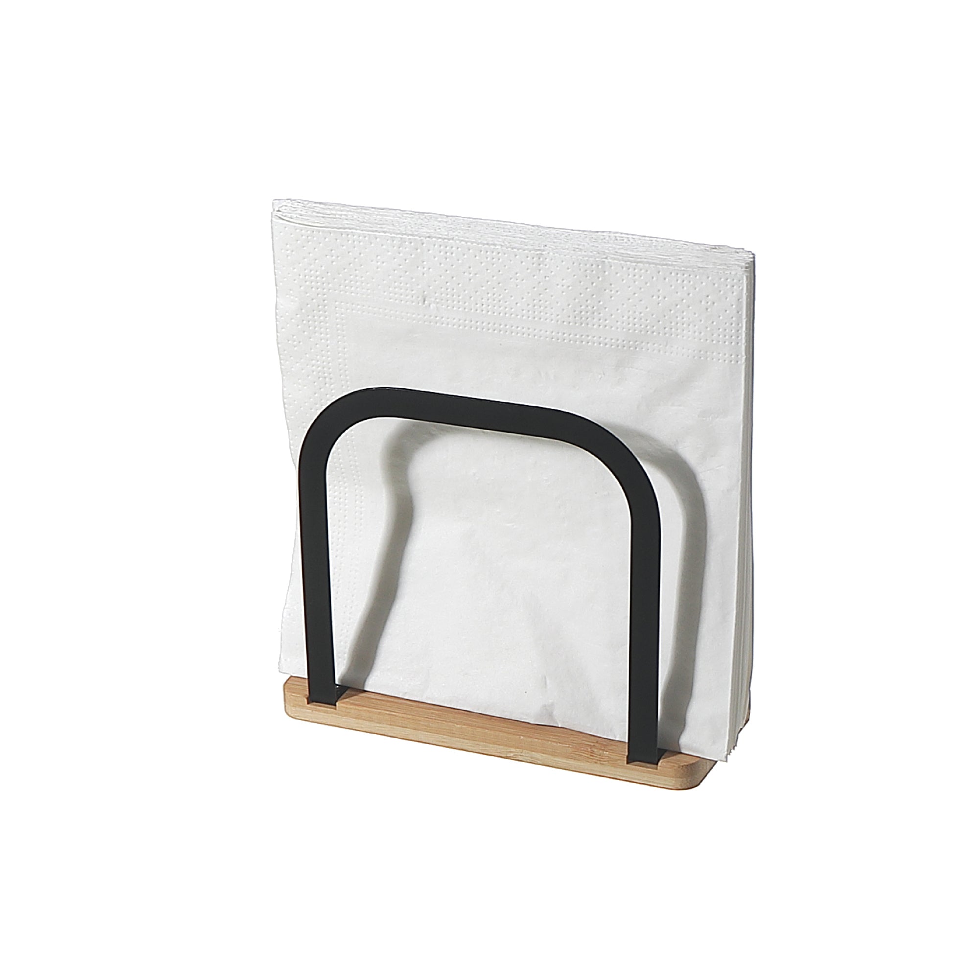 Metal Standing Napkin Holder with Bamboo Bottom – Kitchen Table Decor