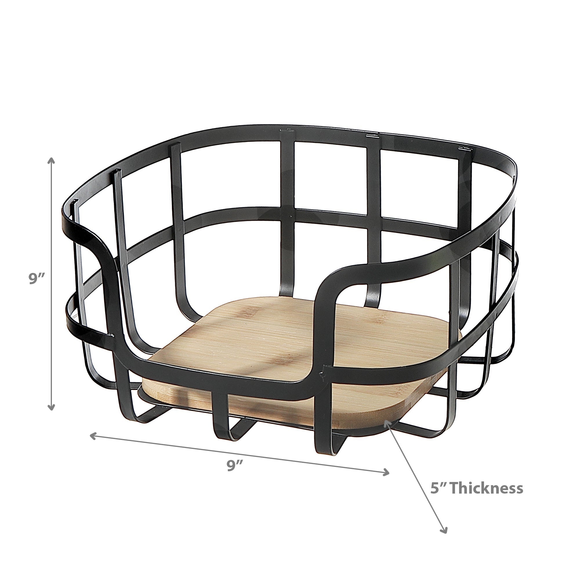 Metal Fruit Basket with Bamboo Bottom – Kitchen Storage, Table Centerpiece