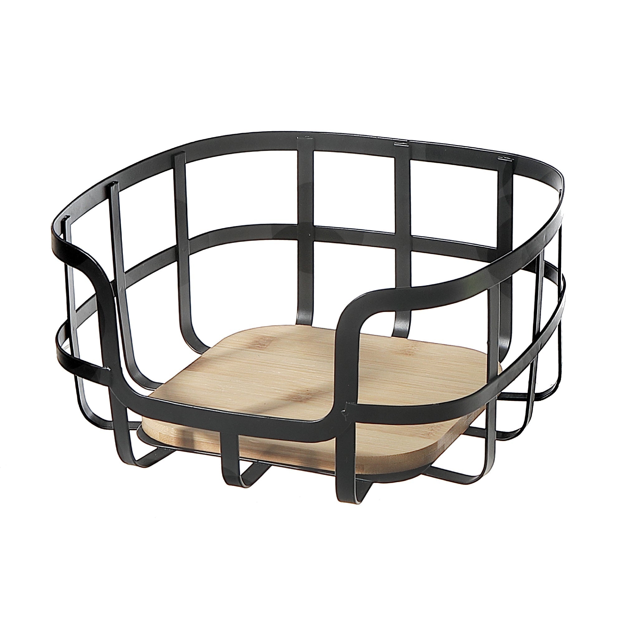 Metal Fruit Basket with Bamboo Bottom – Kitchen Storage, Table Centerpiece