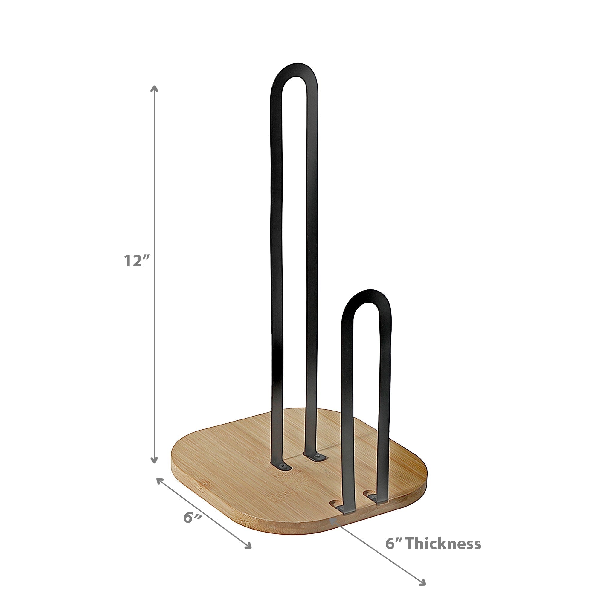 Metal Paper Towel Holder with Bamboo Bottom – Kitchen Counter Organizer