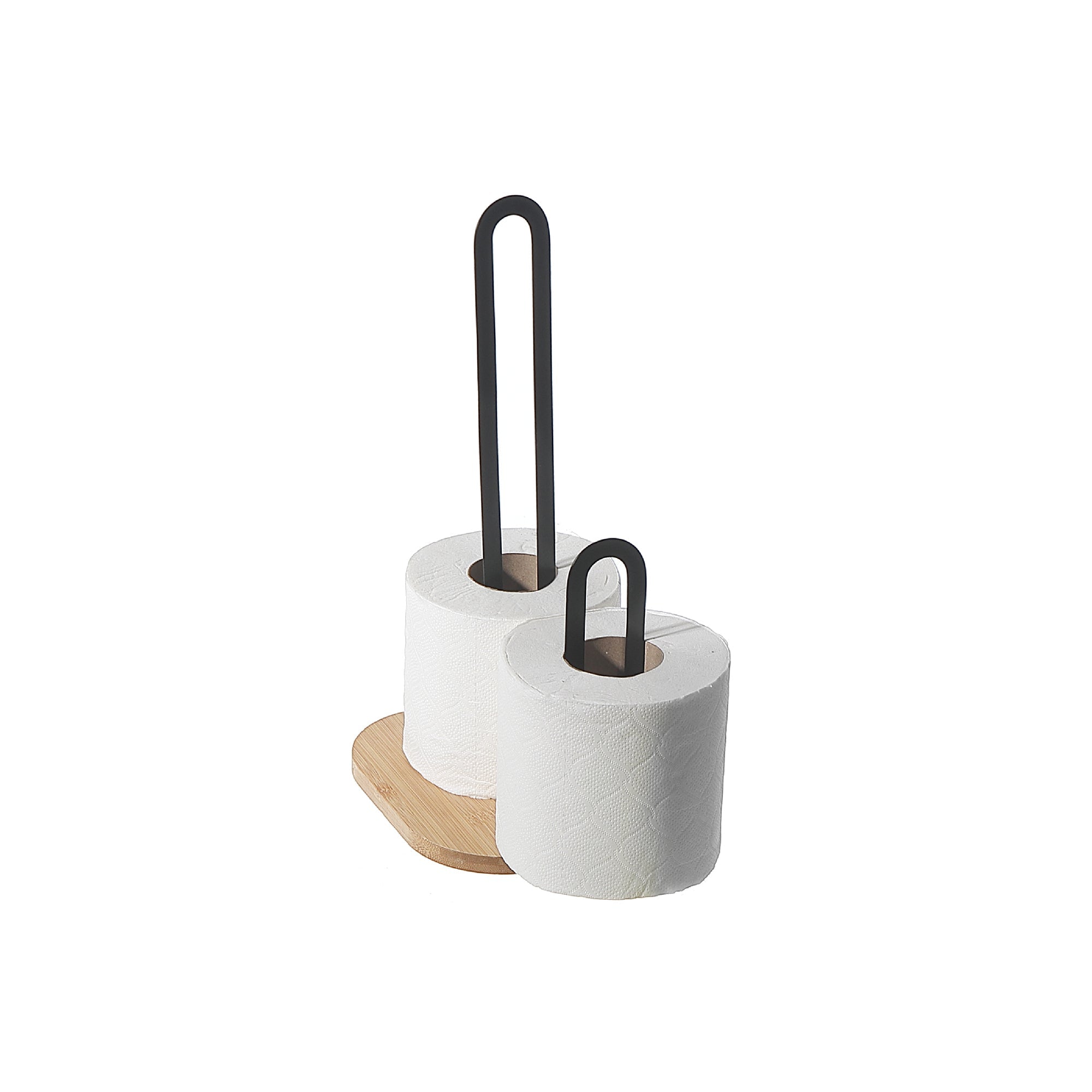 Metal Paper Towel Holder with Bamboo Bottom – Kitchen Counter Organizer