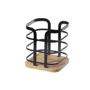 Metal Cutlery Holder With Bamboo Bottom