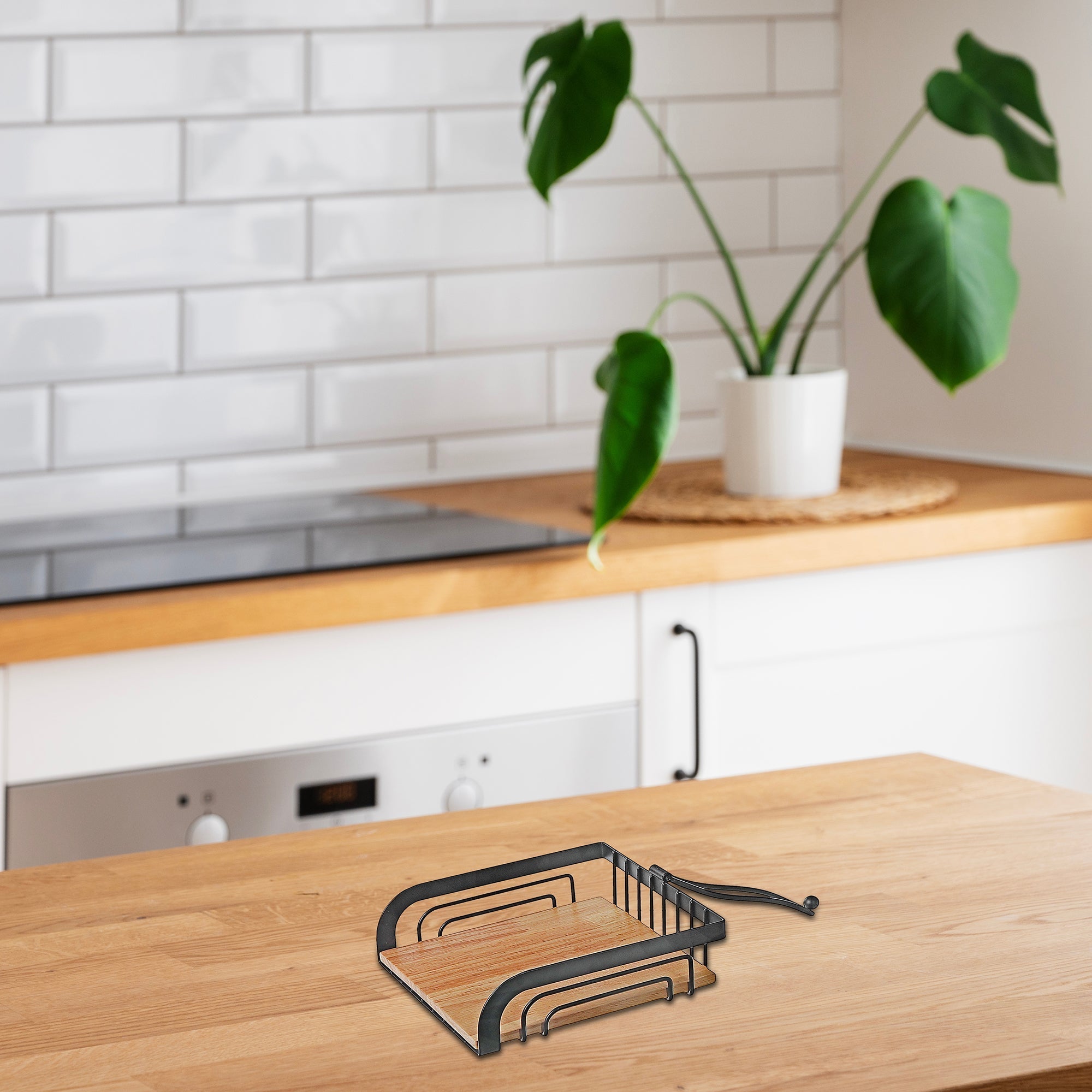 Napkin Holder with Rubber Wood Bottom – Kitchen Table Organizer, Counter Accessory