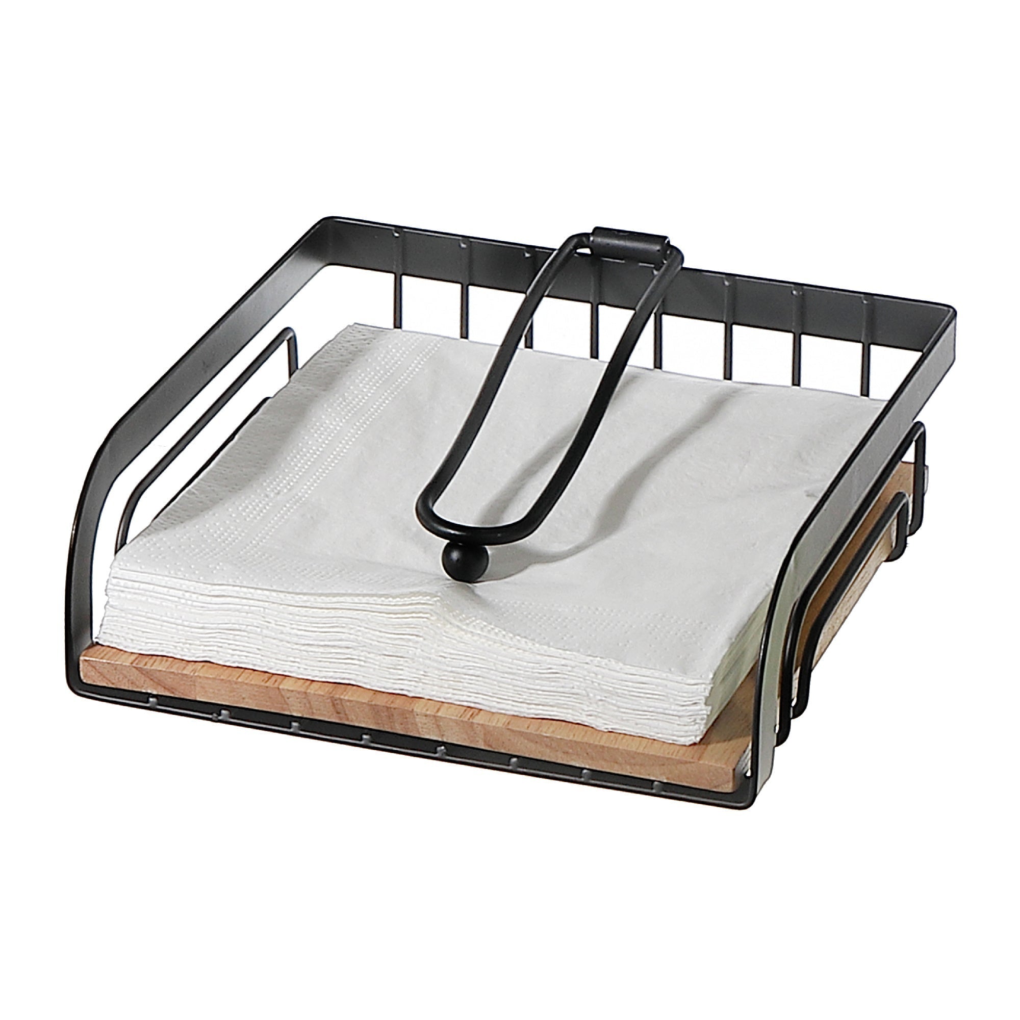 Napkin Holder with Rubber Wood Bottom – Kitchen Table Organizer, Counter Accessory