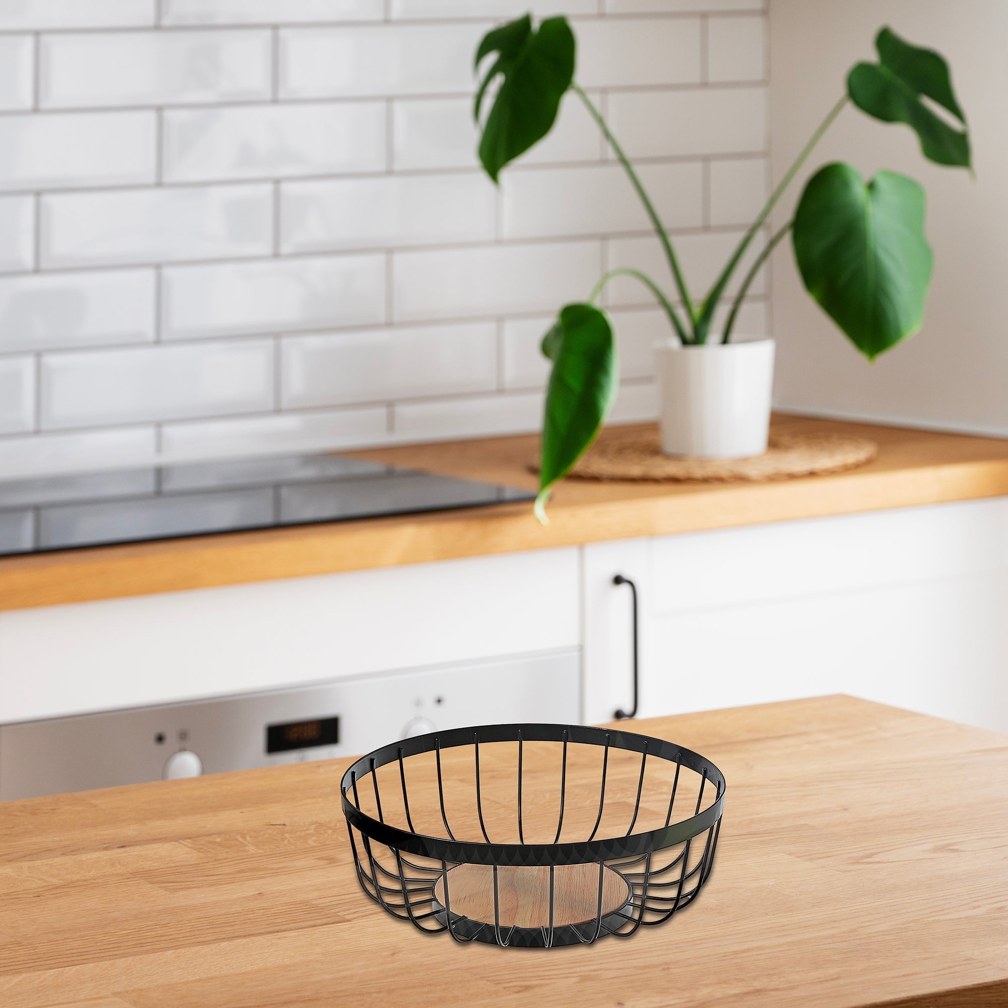 Fruit Basket with Rubber Wood Bottom – Kitchen Storage, Table Centerpiece