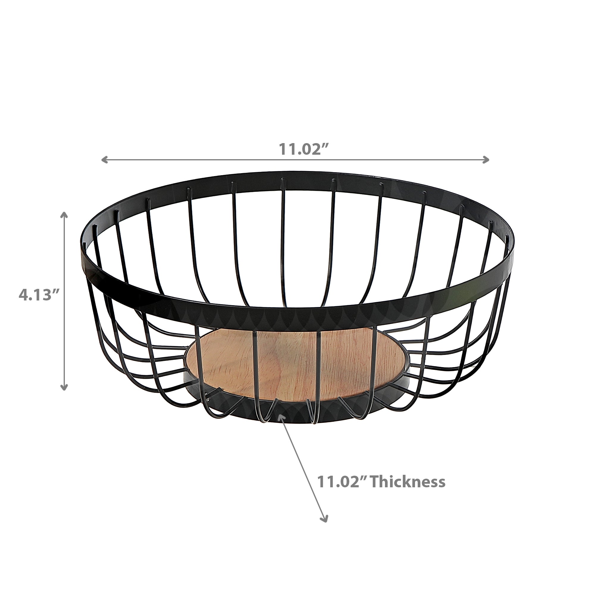 Fruit Basket with Rubber Wood Bottom – Kitchen Storage, Table Centerpiece
