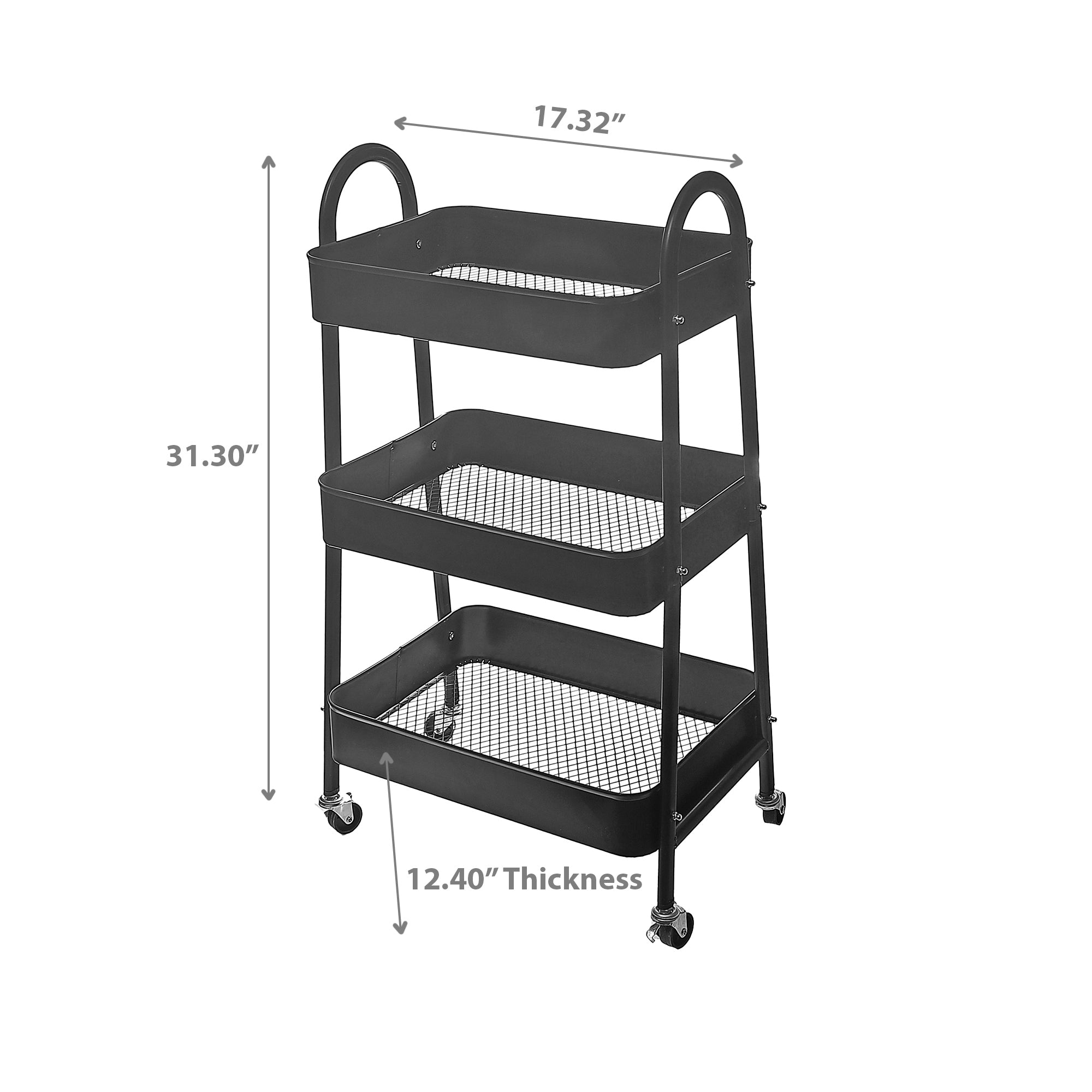 3-Tier Storage Rolling Cart with Metal Baskets – Kitchen & Home Organization, Utility Cart