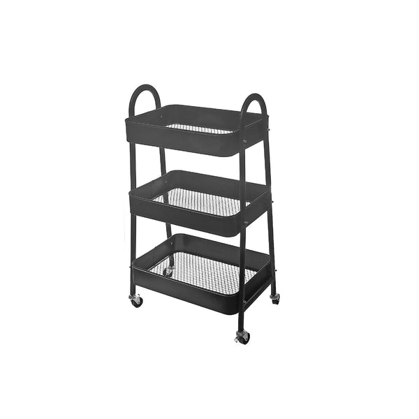 3 Tier Storage Rolling Cart With Metal Basket