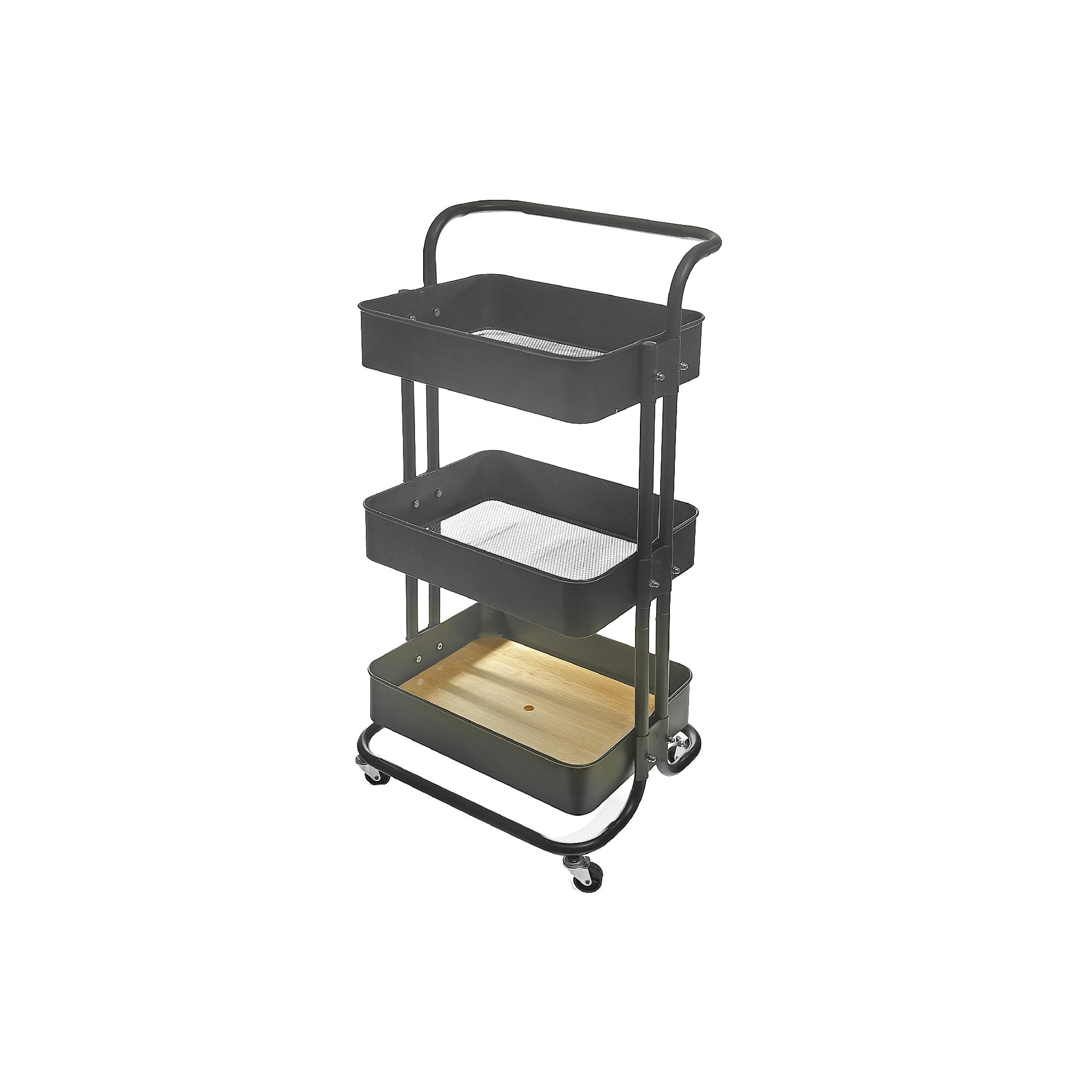3-Tier Black Storage Rolling Cart with Handle – Kitchen & Home Organization, Utility Cart