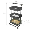 3 Tier Storage Rolling Cart With Handle Black