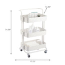 3 Tier Storage Rolling Cart With Handle White