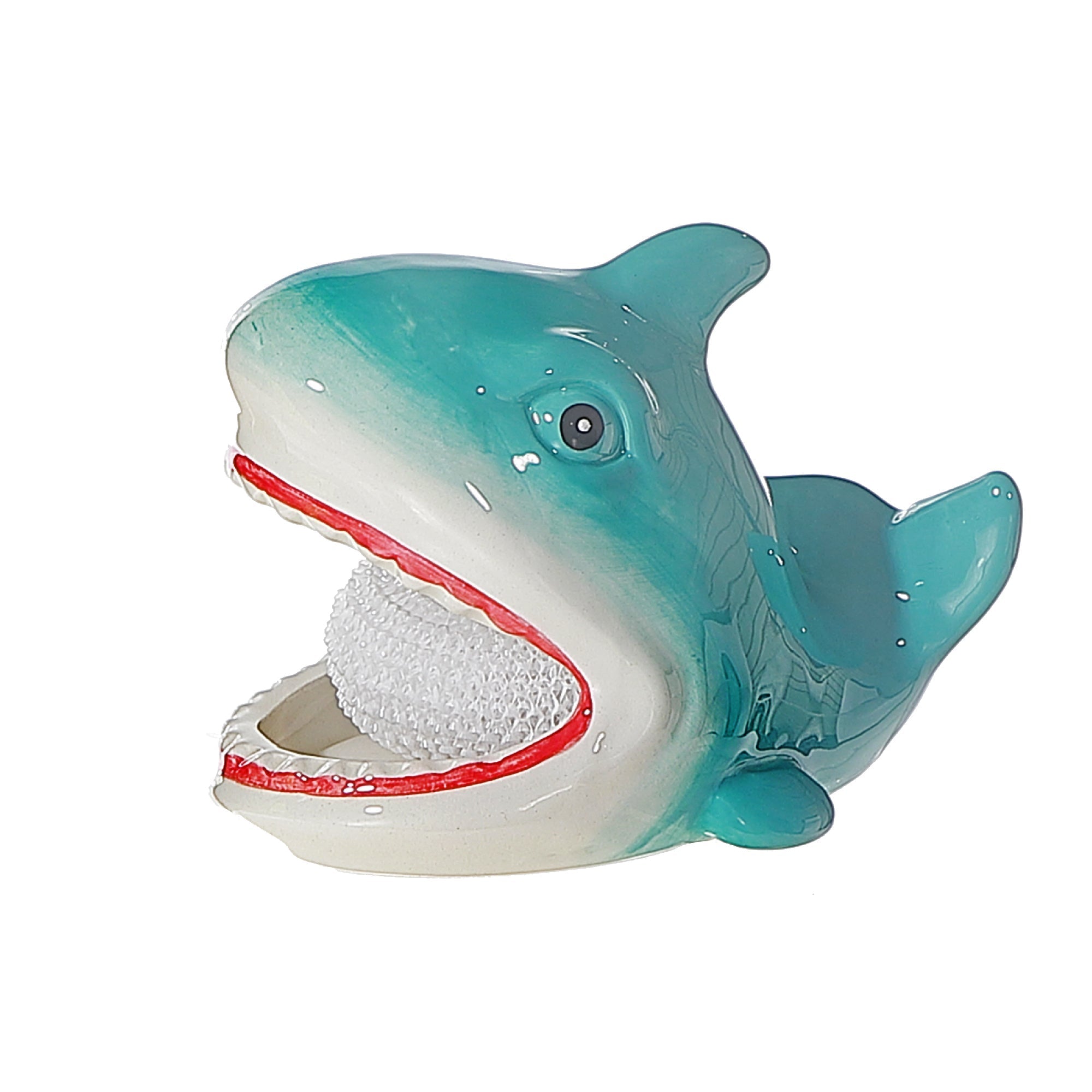 Sponge Holder with White Sponge Shark Design, Kitchen Sink Organizer, Cute Countertop Accessory