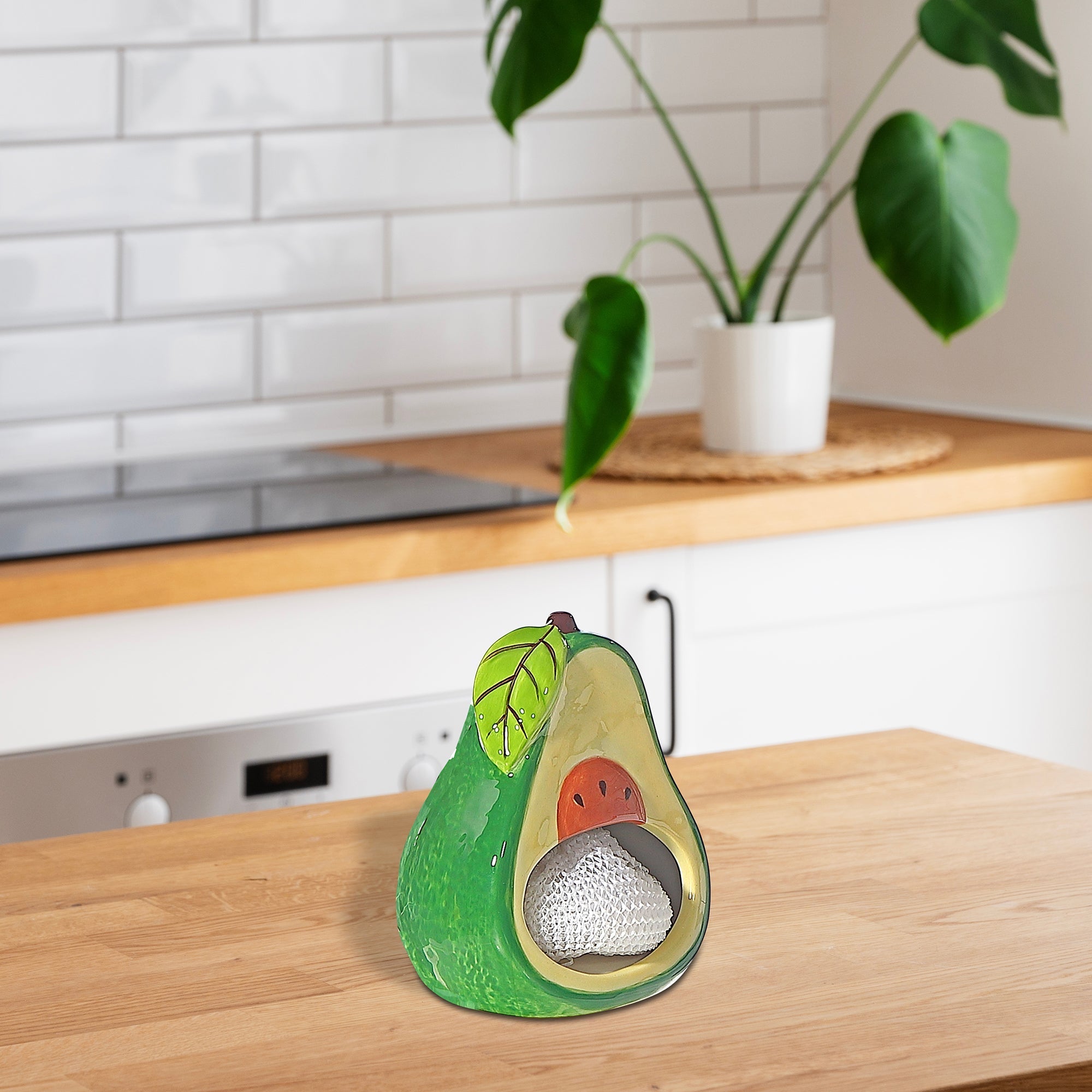 Sponge Holder with White Sponge Avocado – Kitchen Sink Organizer, Counter Accessory