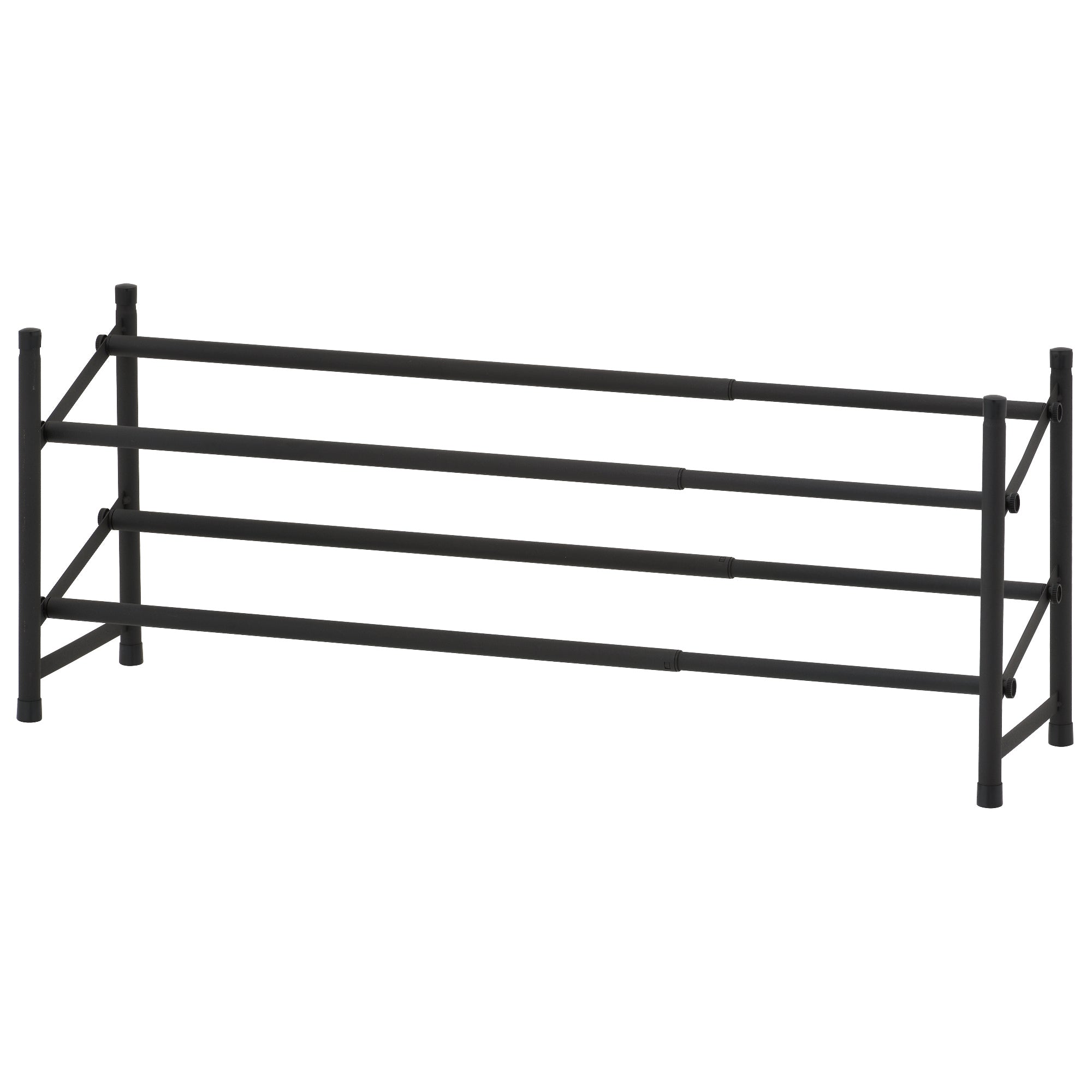 2-Tier Extendable Black Shoe Rack – Compact Home Organizer, Entryway Storage