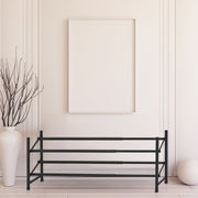 2-Tier Extendable Black Shoe Rack – Compact Home Organizer, Entryway Storage