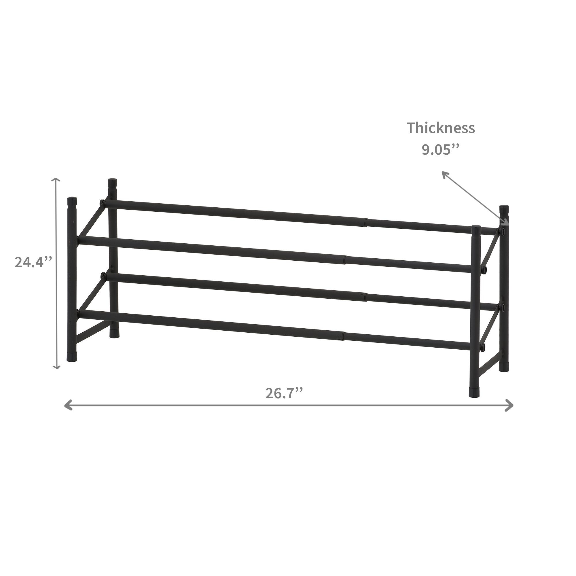2-Tier Extendable Black Shoe Rack – Compact Home Organizer, Entryway Storage