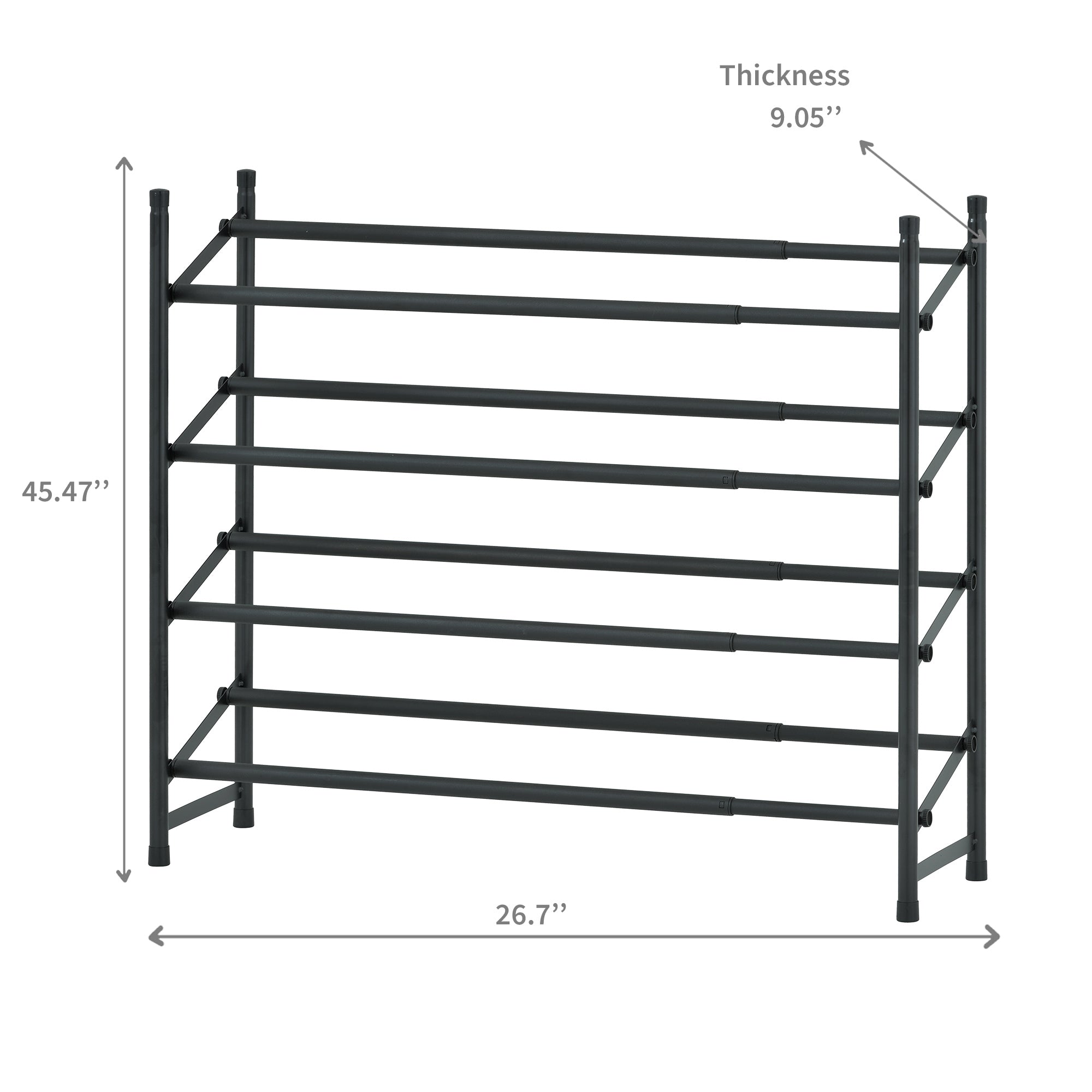 4-Tier Extendable Black Shoe Rack – Home Organization, Entryway Storage