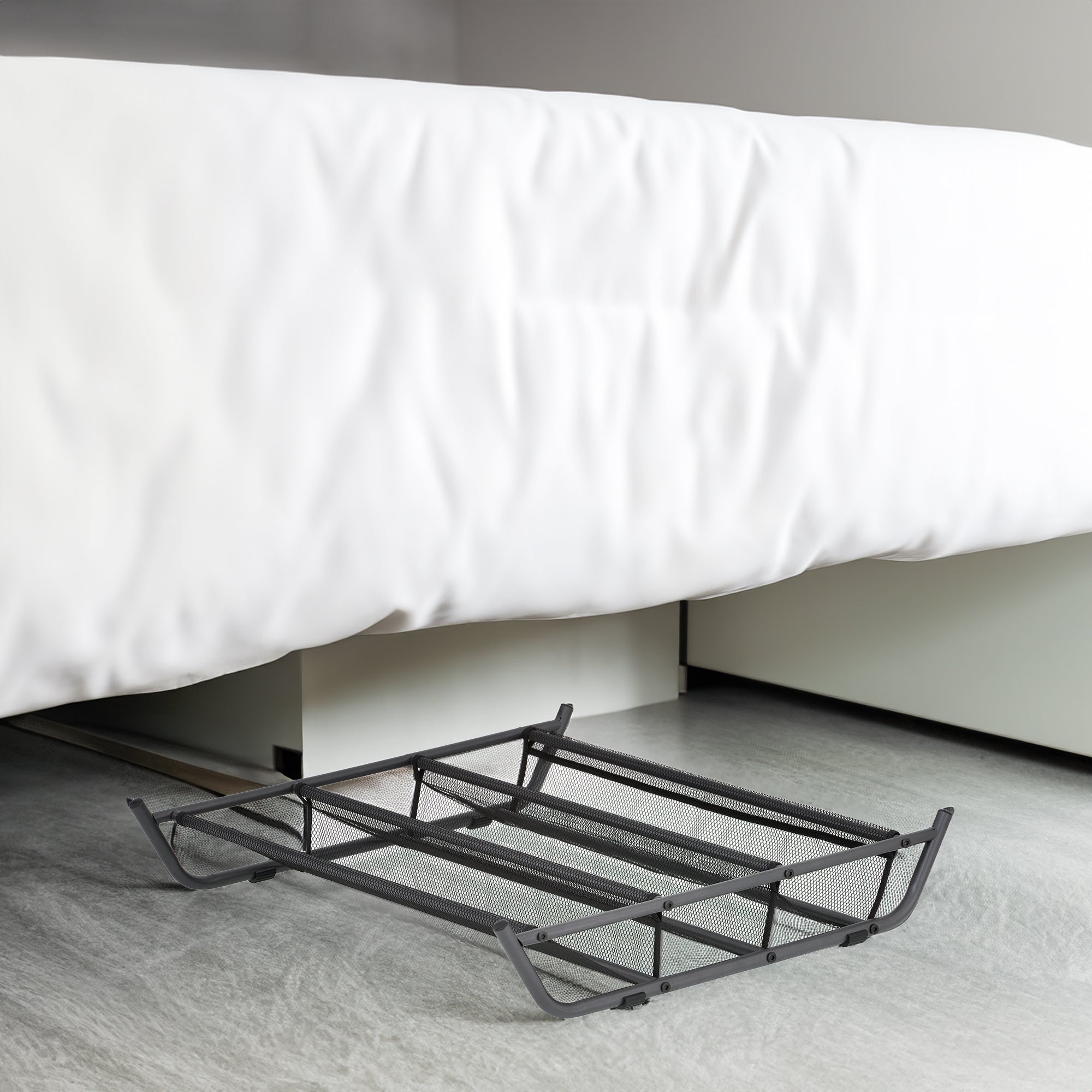 Under Bed Black Shoe Storage Rack with Mesh Fabric – Space-Saving Organizer
