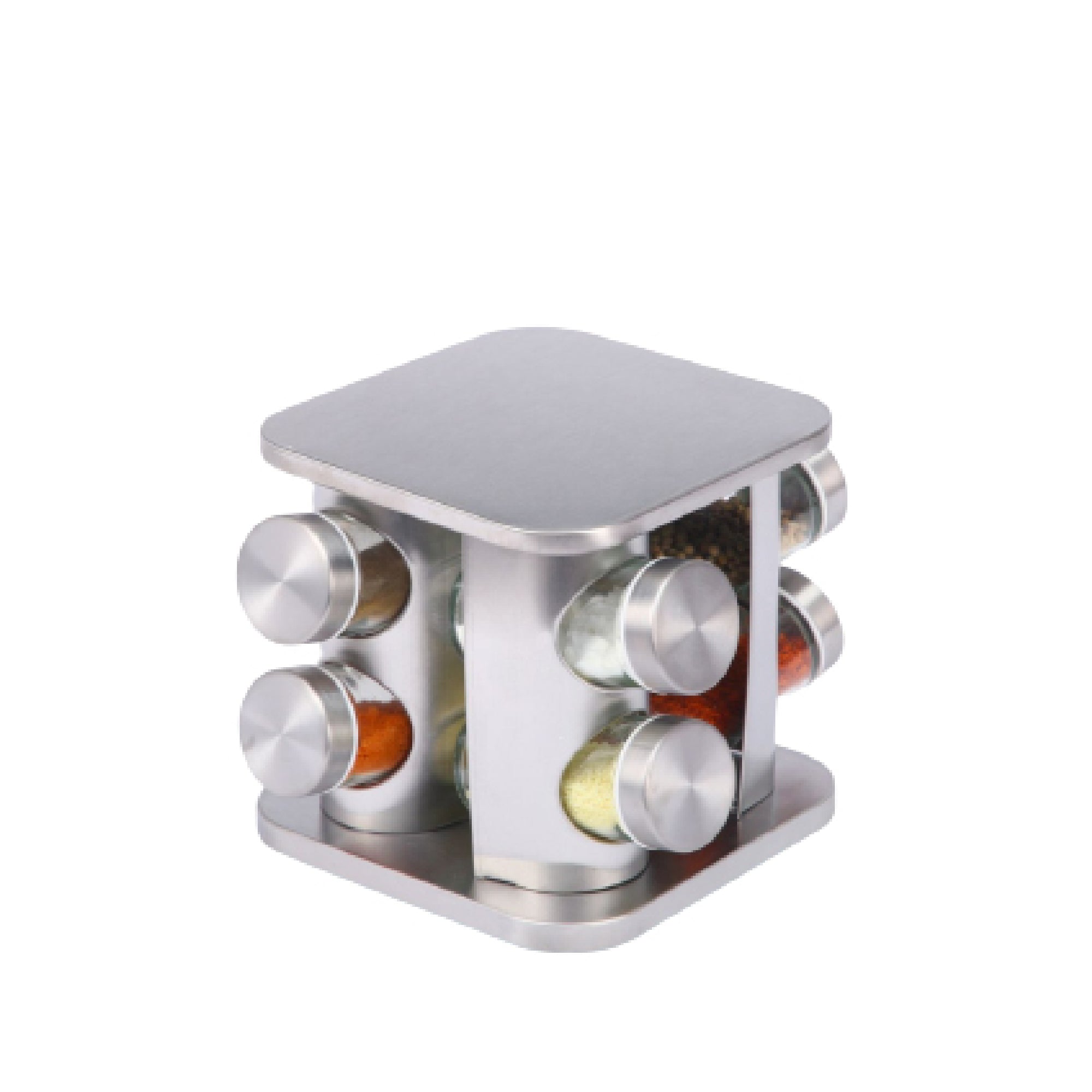 Stainless Steel Rotating Spice Rack With 8 Spice Jars Kitchen Countertop Spice Organizer
