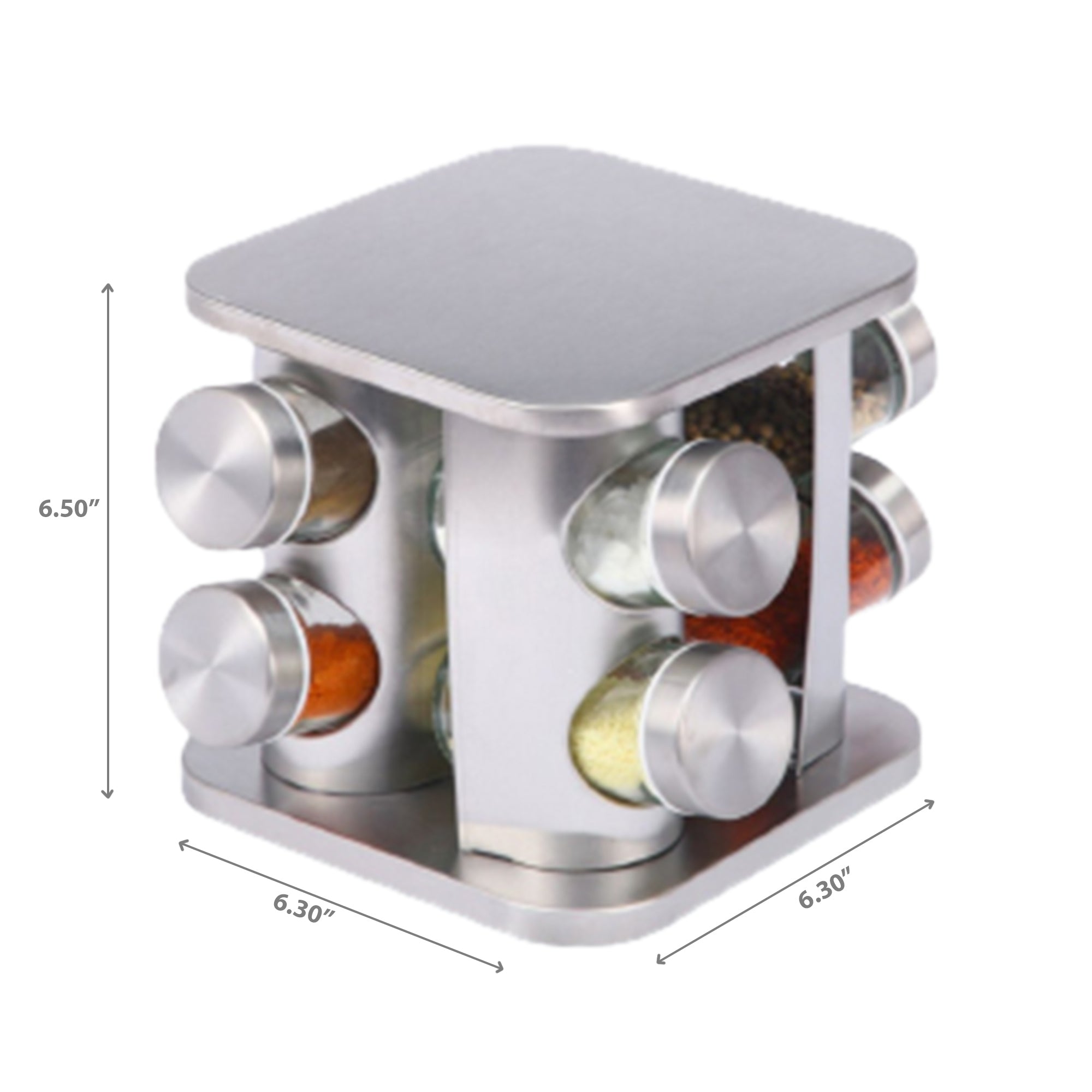 Stainless Steel Rotating Spice Rack With 8 Spice Jars Kitchen Countertop Spice Organizer