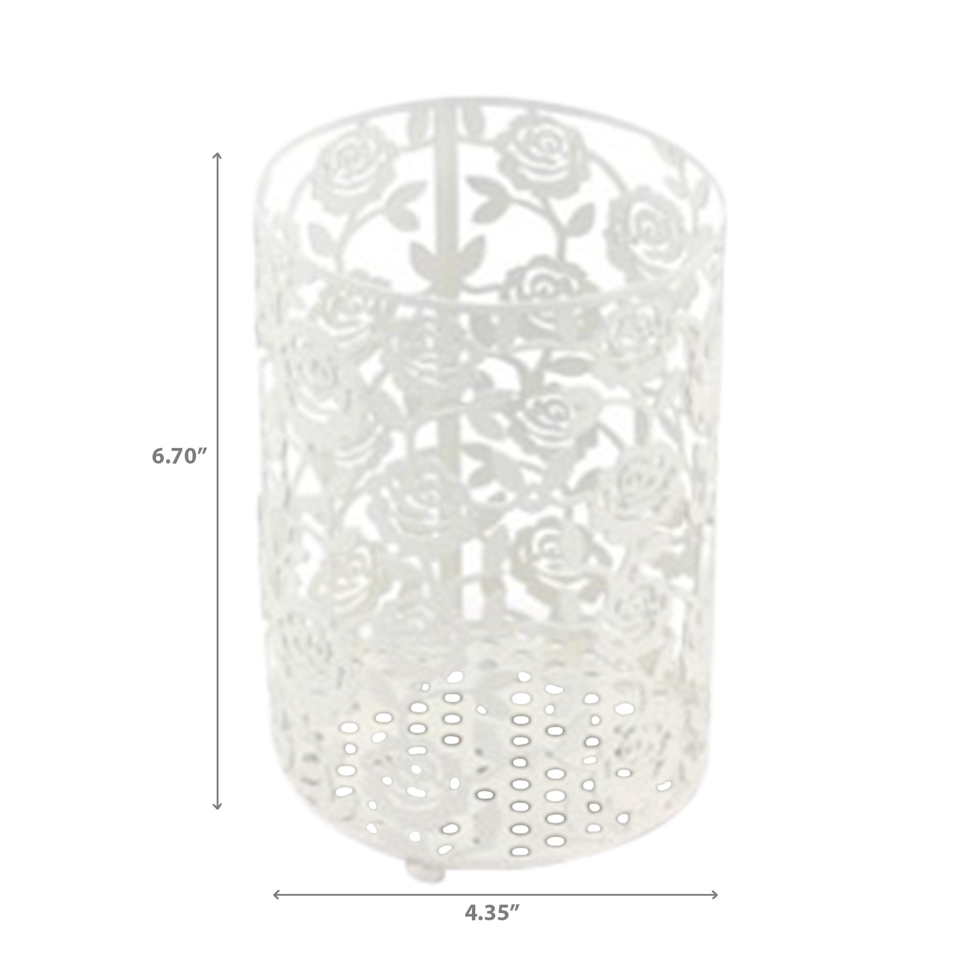White Rose Round Cutlery Holder Decorative Kitchen Utensil and Flatware Organizer