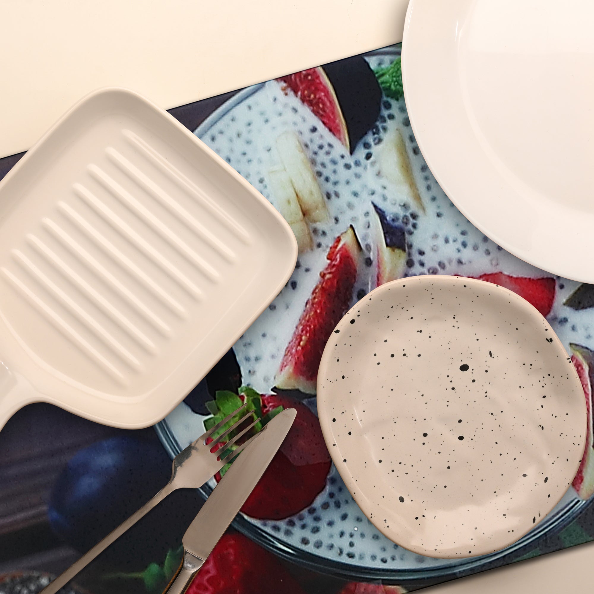 Printed Glass Cutting Board Chia Pudding - Set of 2 Decorative Kitchen Cutting Board and Serving Board