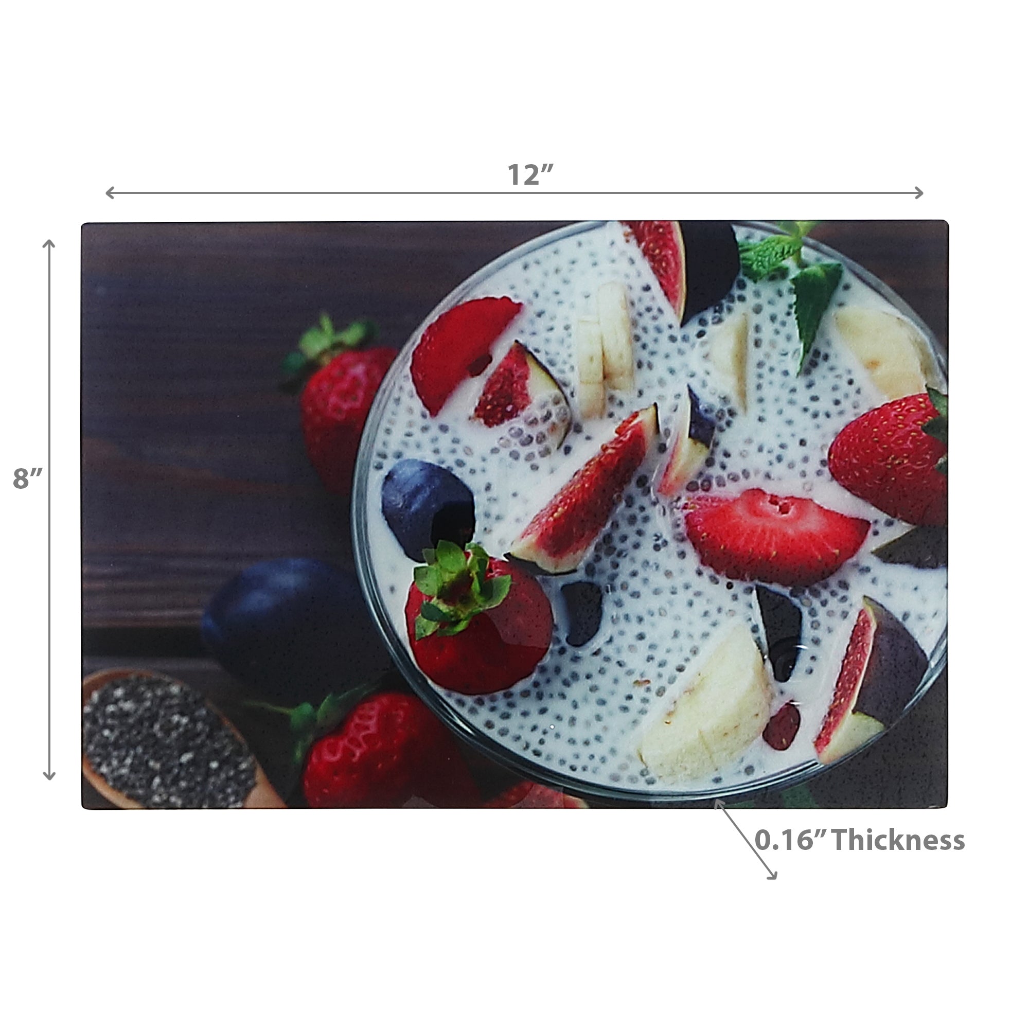 Printed Glass Cutting Board Chia Pudding - Set of 2 Decorative Kitchen Cutting Board and Serving Board