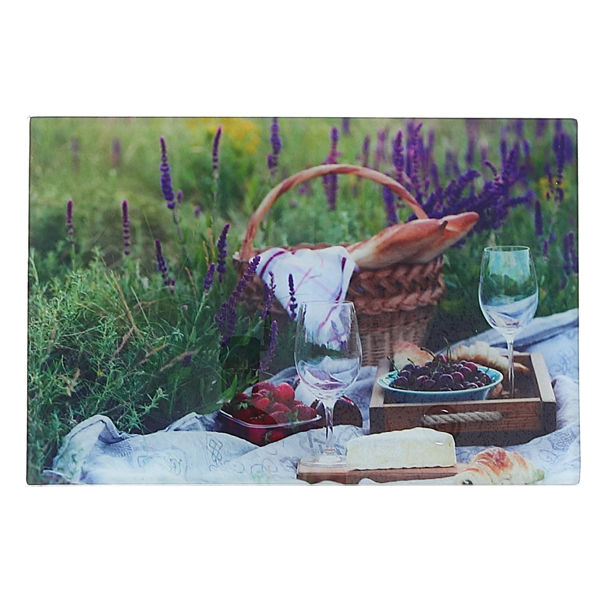 Printed Glass Cutting Board Picnic At Lavender Field - Set of 2 Decorative Kitchen Cutting Board