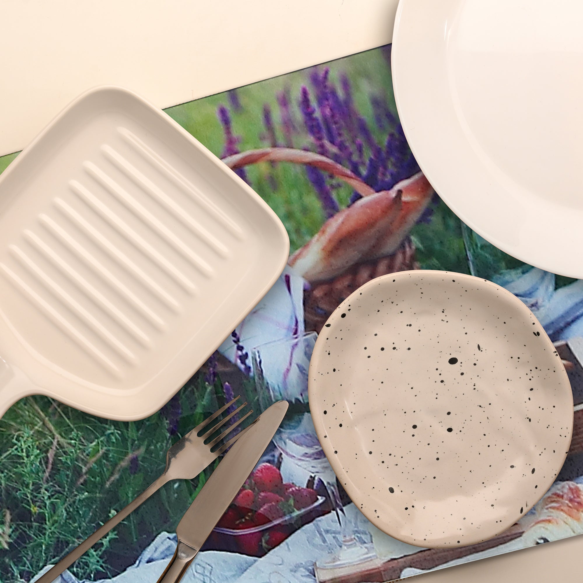 Printed Glass Cutting Board Picnic At Lavender Field - Set of 2 Decorative Kitchen Cutting Board