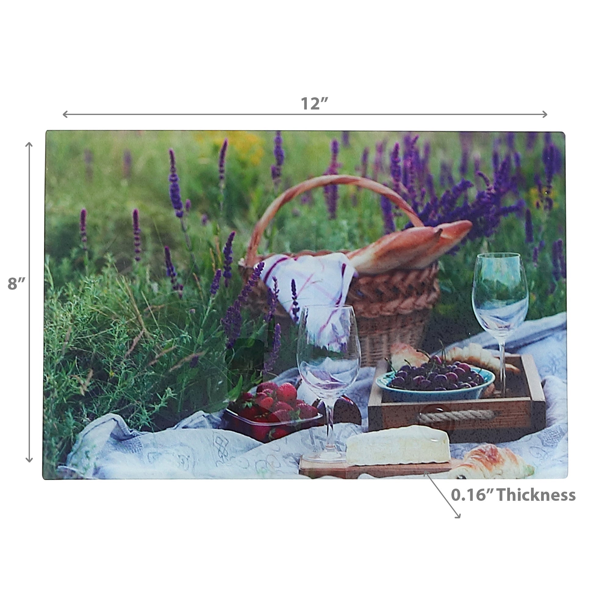 Printed Glass Cutting Board Picnic At Lavender Field - Set of 2 Decorative Kitchen Cutting Board