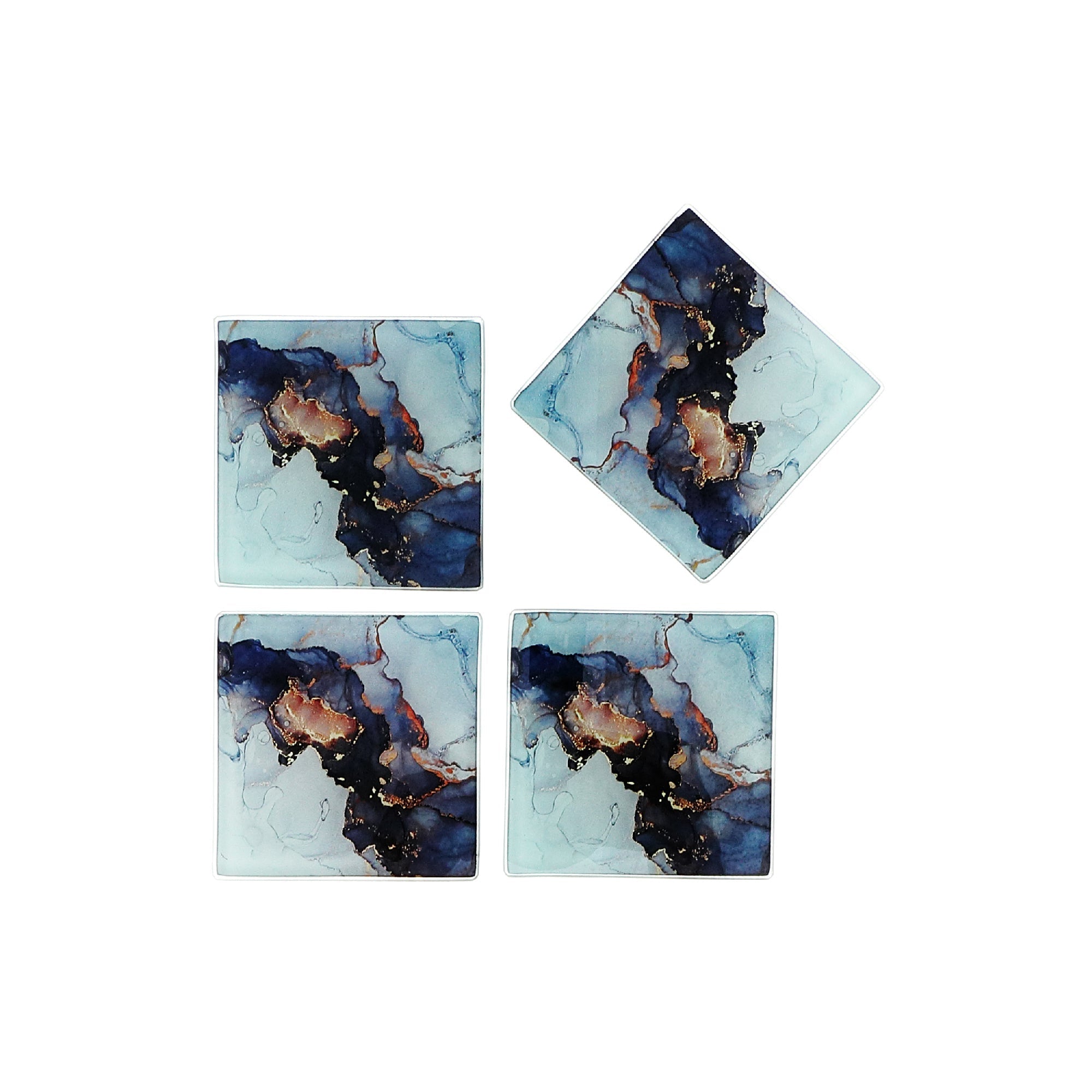 4 Piece Square Glass Coasters Marbling Black and Gold Decorative Drink Coasters