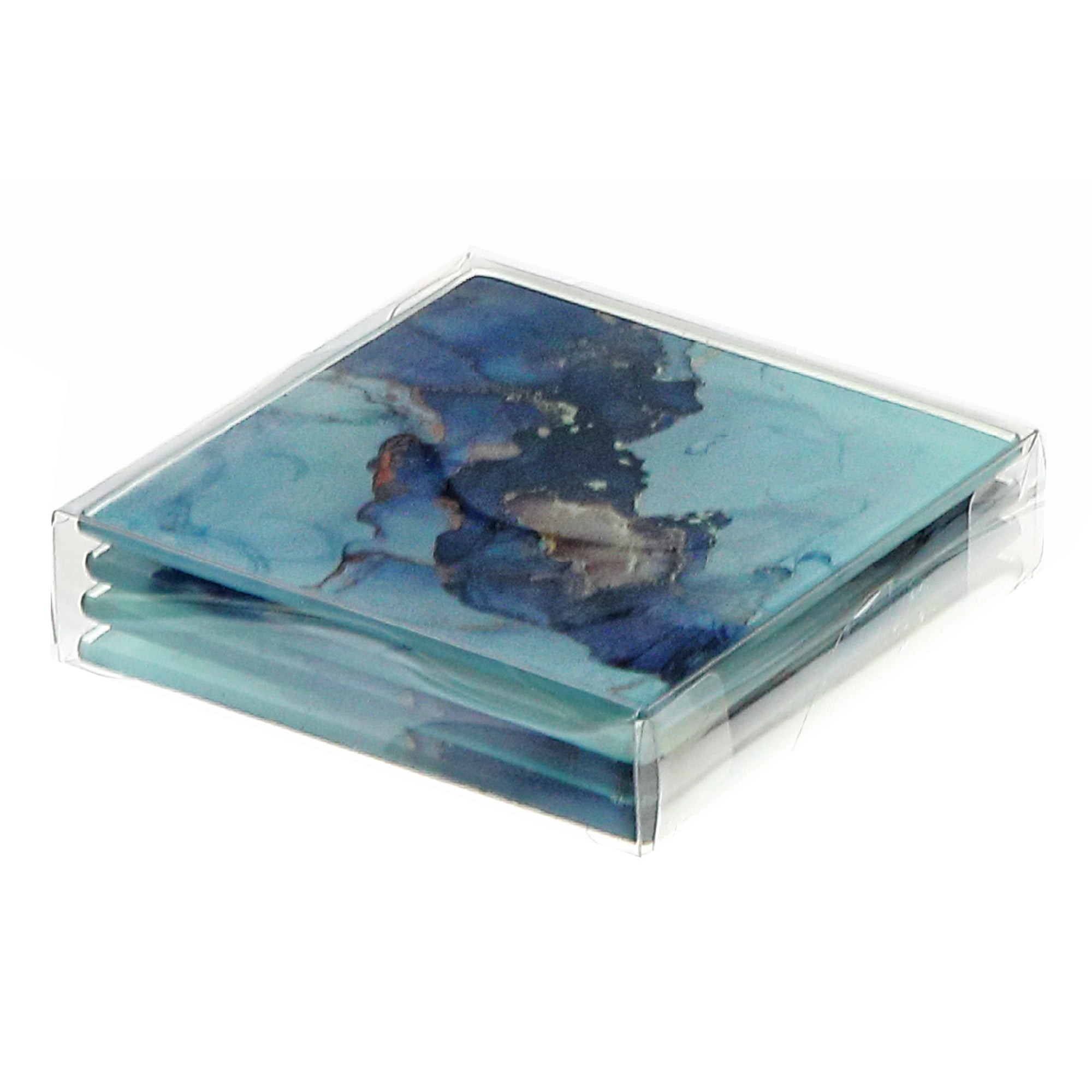 4 Piece Square Glass Coasters Marbling Black and Gold Decorative Drink Coasters