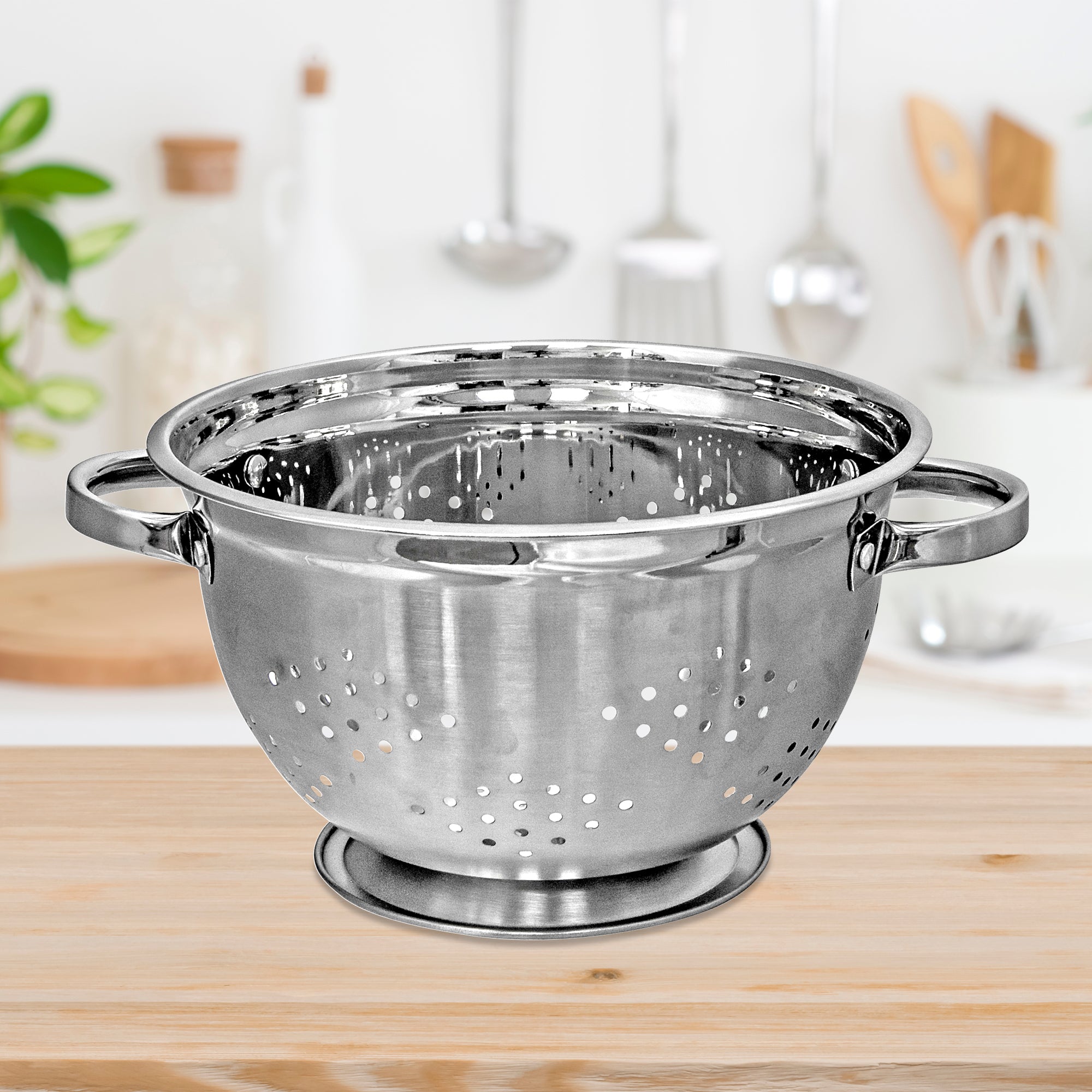Stainless Steel Deep Colander With Handles 13" Large Kitchen Strainer for Pasta Vegetables and Fruits
