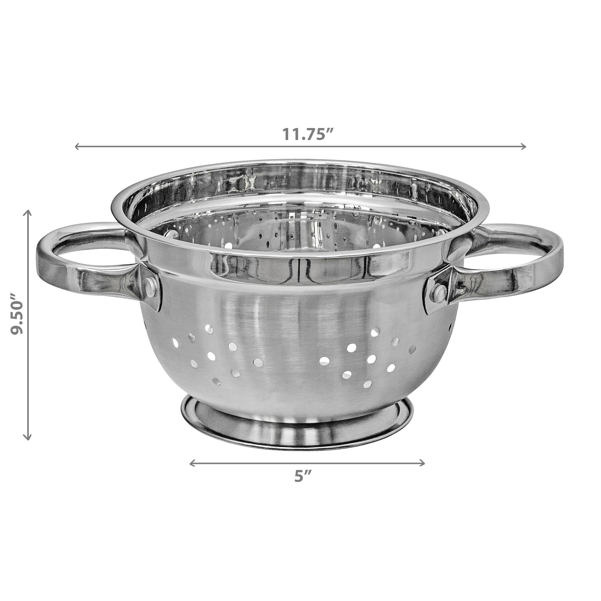 Stainless Steel Deep Colander With Handles 9.5" Durable Kitchen Strainer for Washing Vegetables Pasta and Fruits