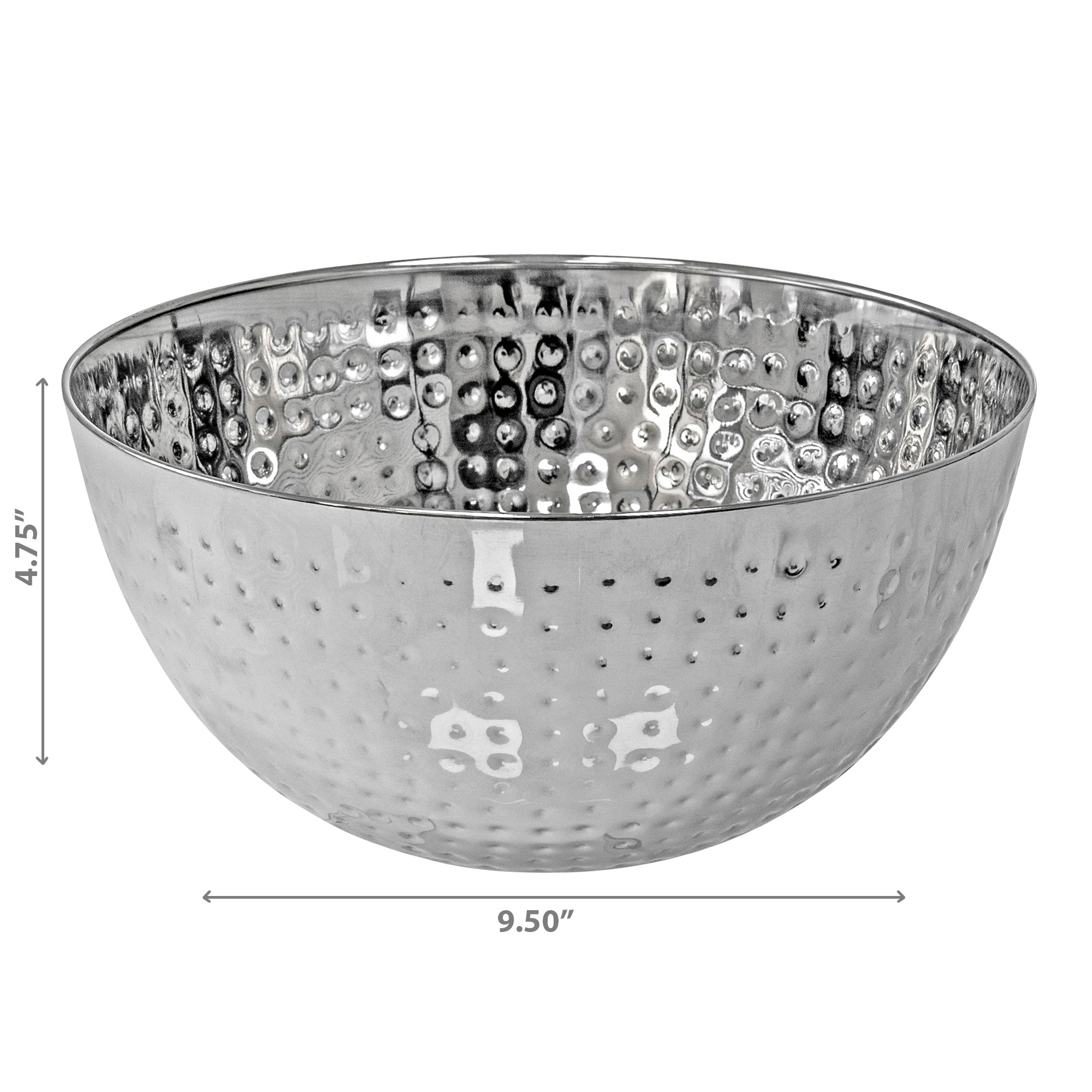 Stainless Steel Hammered Salad Bowl 9.50" - Set of 2 Decorative Kitchen Serving Bowls