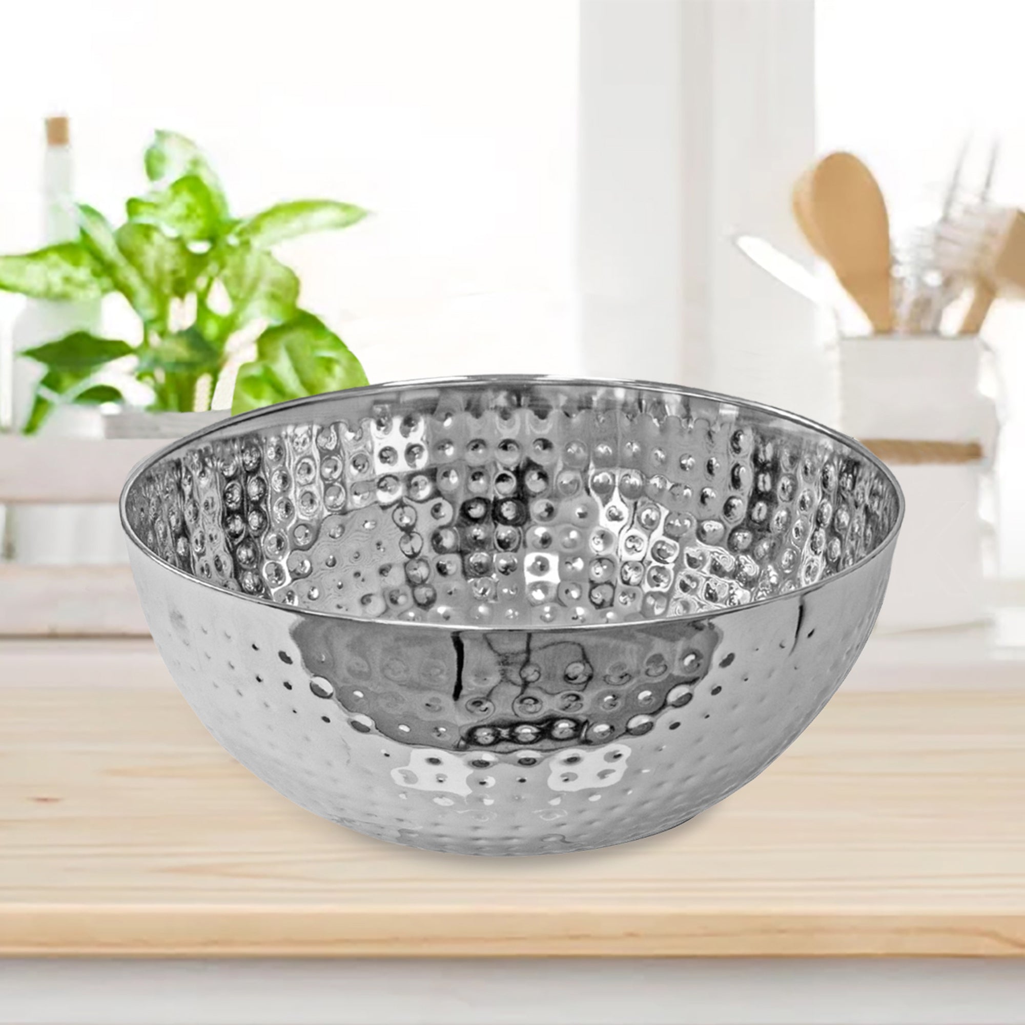 Stainless Steel Hammered Salad Bowl 7.50" - Set of 2 Decorative Kitchen Serving Bowls