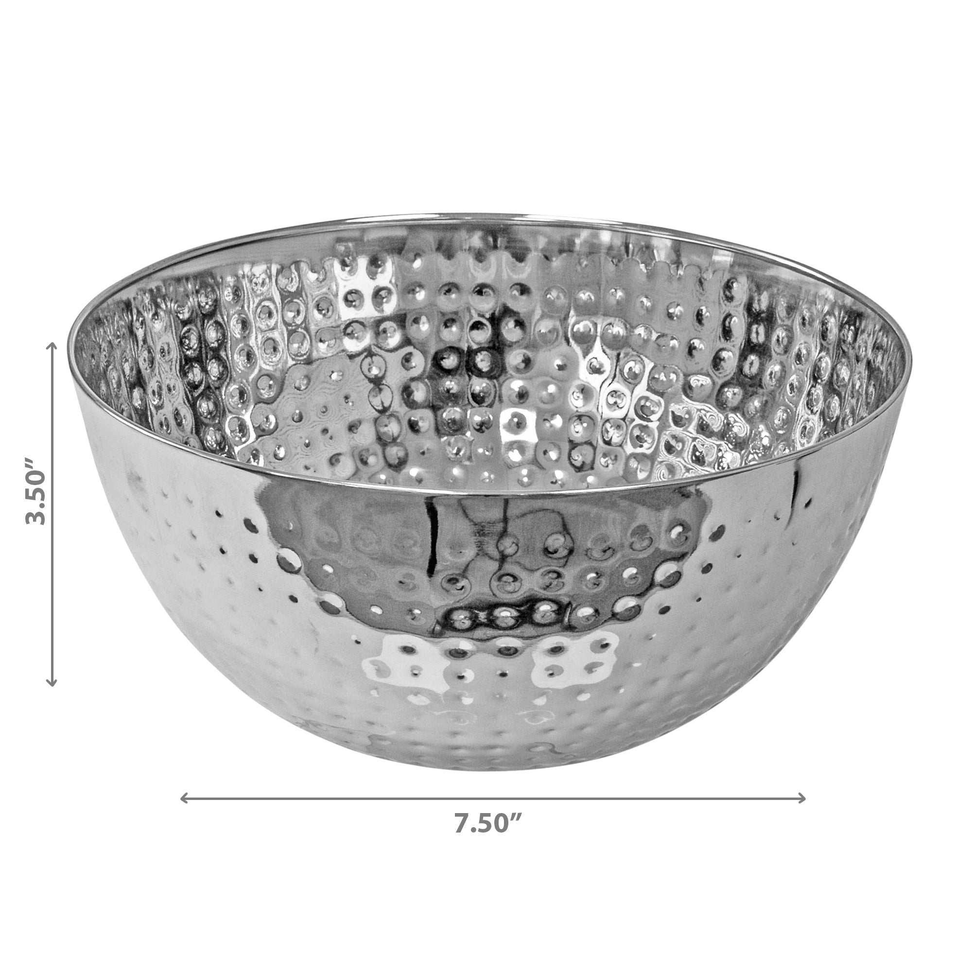 Stainless Steel Hammered Salad Bowl 7.50" - Set of 2 Decorative Kitchen Serving Bowls