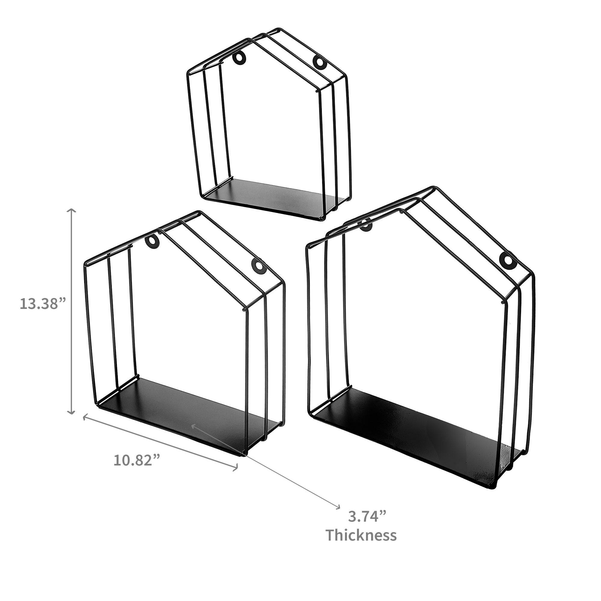 Metal House Shape Floating Shelves Wall Decor Black, Black Metal House Shape Floating Shelves, Decorative Wall Organizer