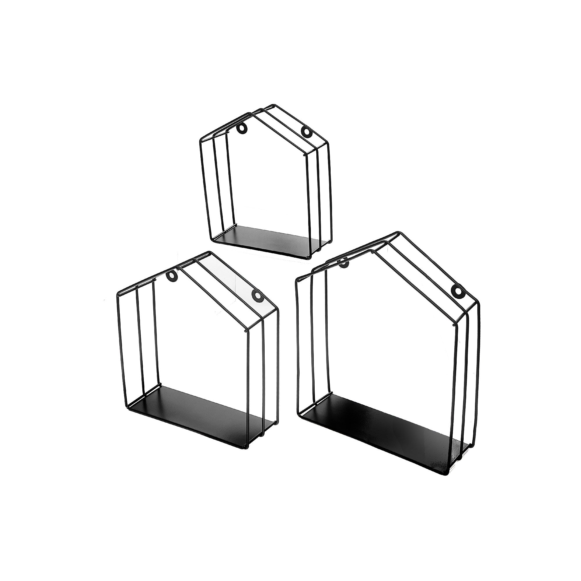 Metal House Shape Floating Shelves Wall Decor Black, Black Metal House Shape Floating Shelves, Decorative Wall Organizer