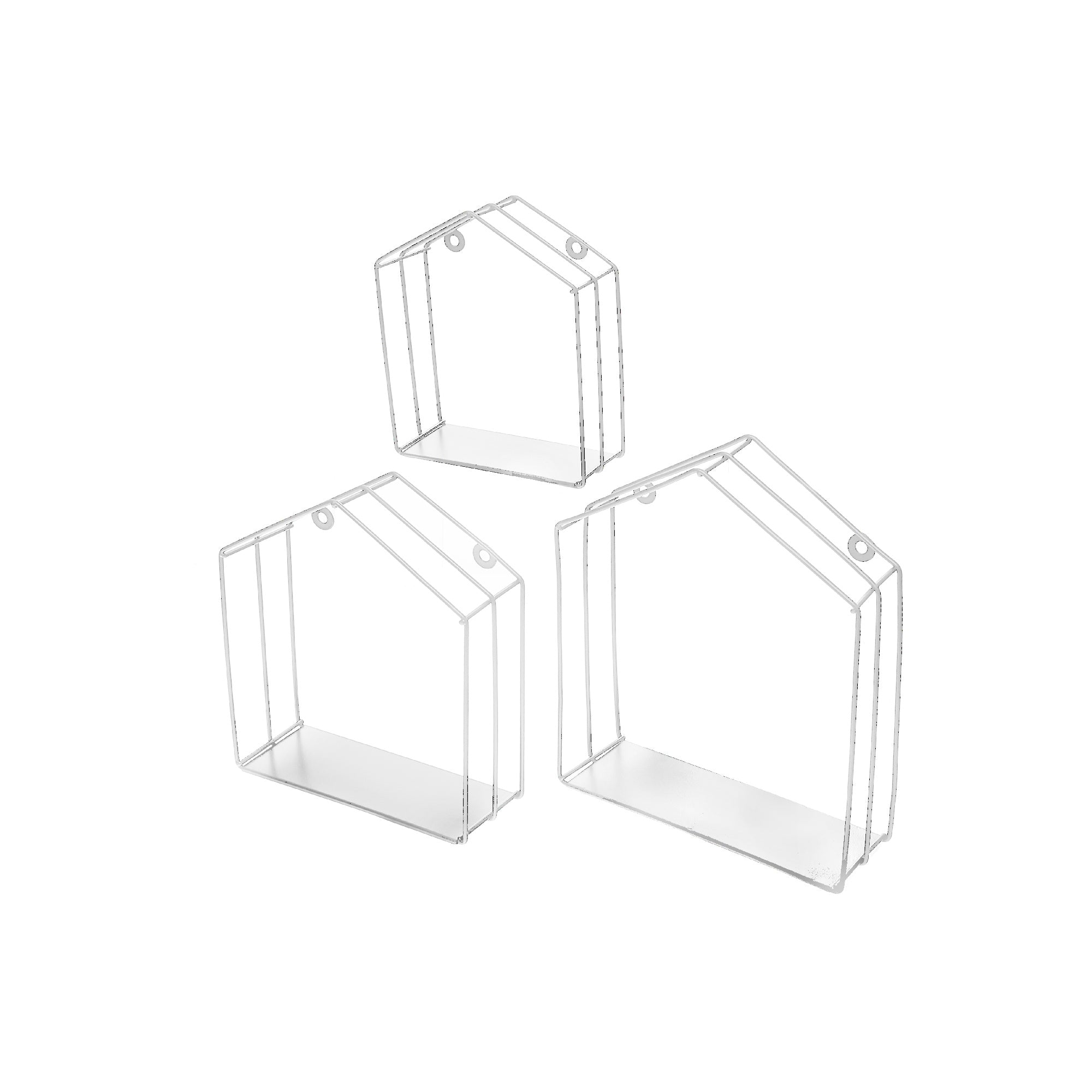 Metal House Shape Floating Shelves Wall Decor White, White Metal House Shape Floating Shelves, Modern Wall Storage