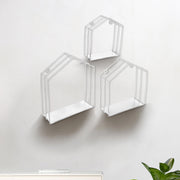 Metal House Shape Floating Shelves Wall Decor White, White Metal House Shape Floating Shelves, Modern Wall Storage