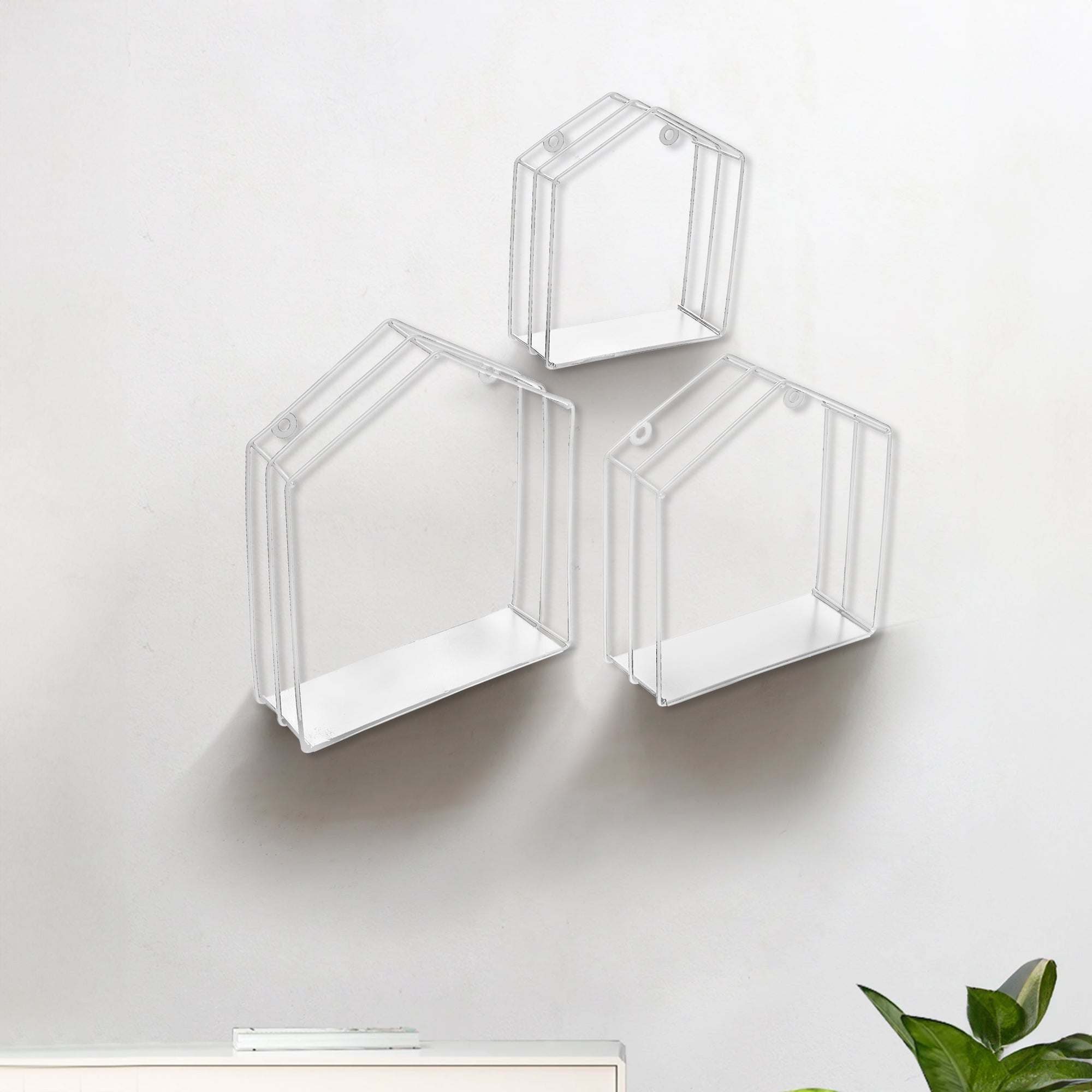 Metal House Shape Floating Shelves Wall Decor White, White Metal House Shape Floating Shelves, Modern Wall Storage
