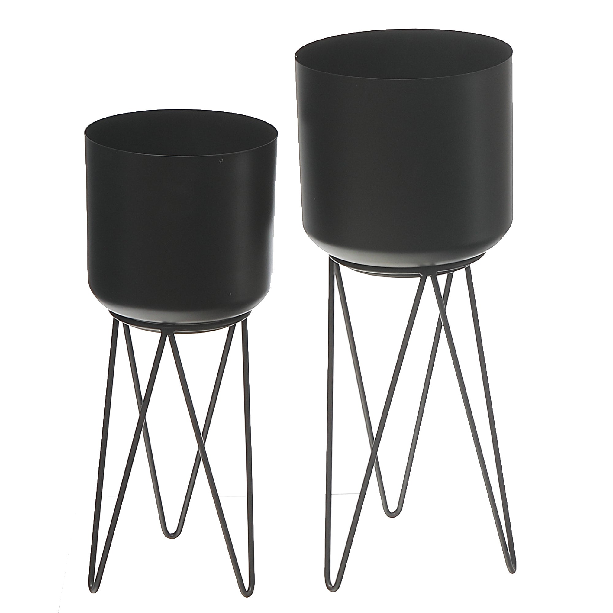 Set Of 2 Planters With Tripod Stand Black, Indoor Plant Decor