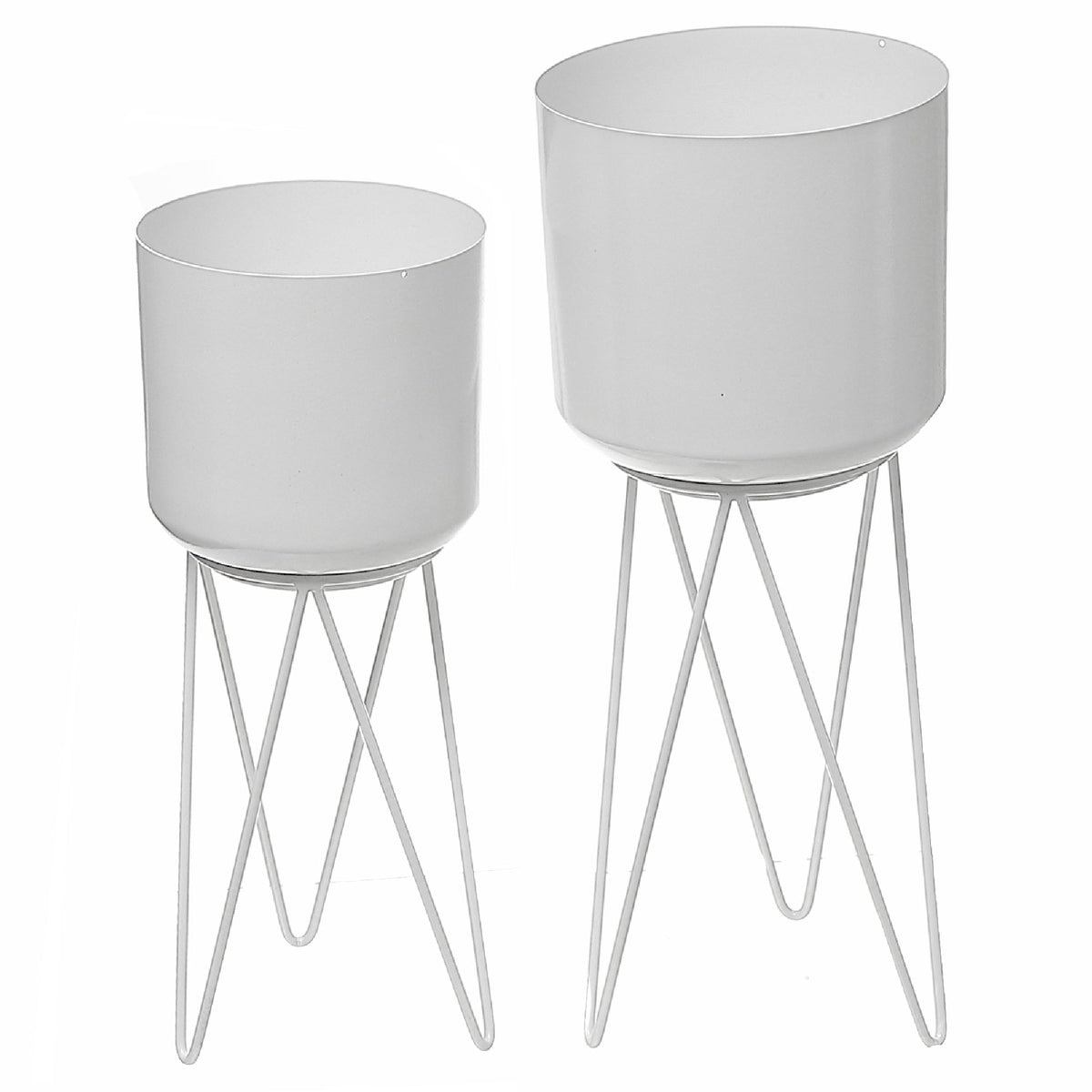 Set Of 2 Planters With Tripod Stand Black, Indoor Plant Decor